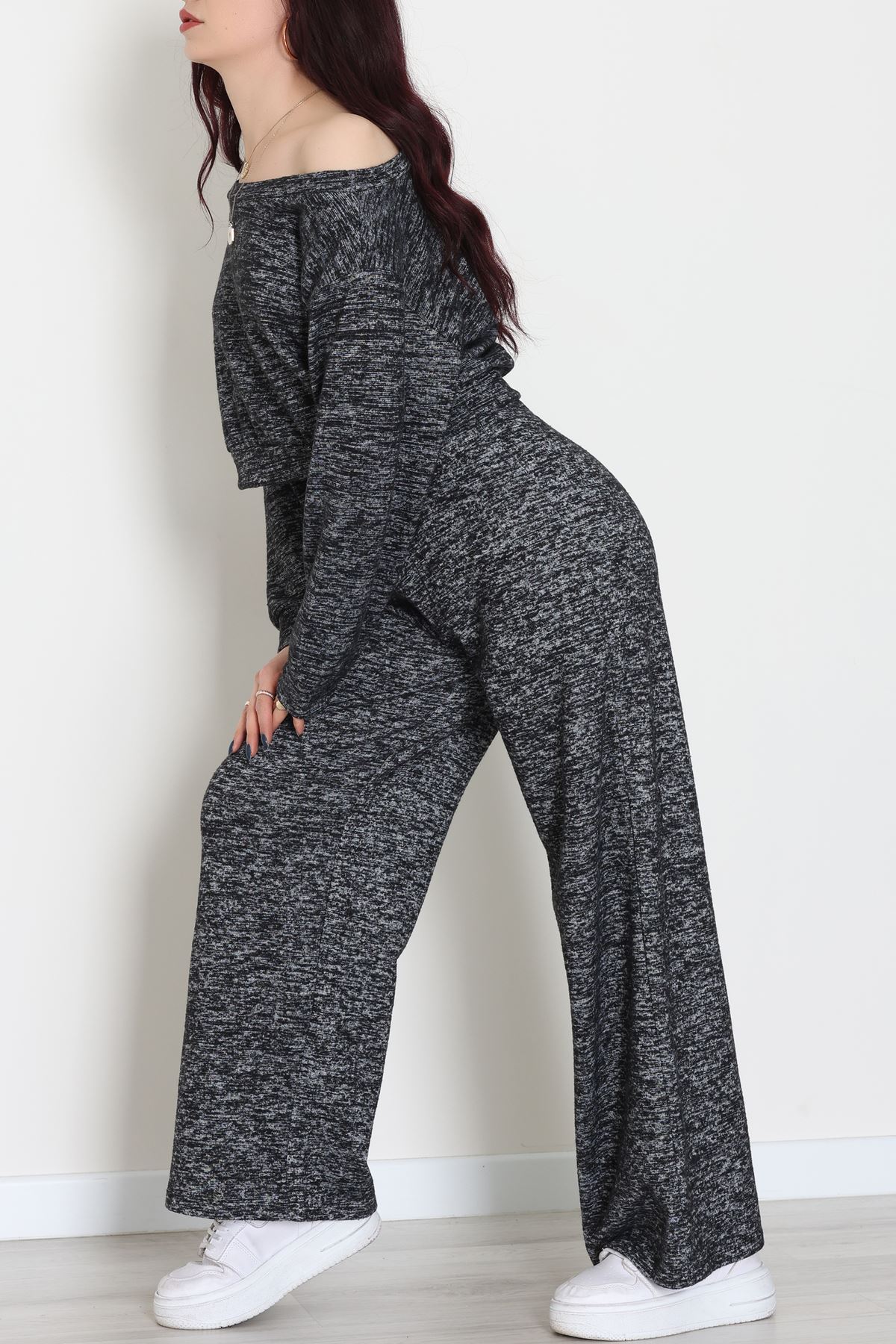 Kayık Yaka Yumoş Kumaş İkili Takım Siyah - 51094.2114.