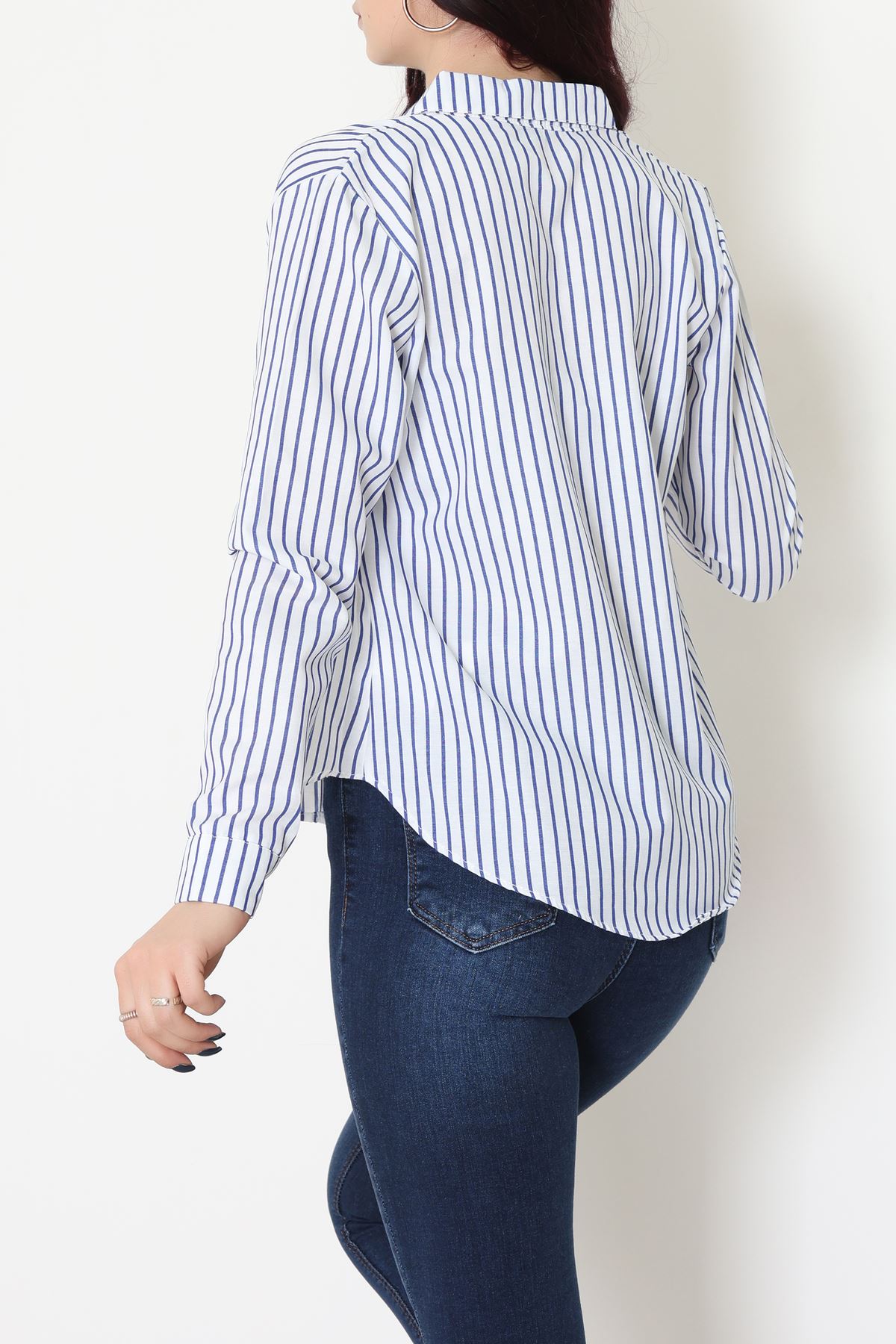 Pamuk Polyester Çizgili Gömlek Açıkmavibeyaz2 - 51064.147.