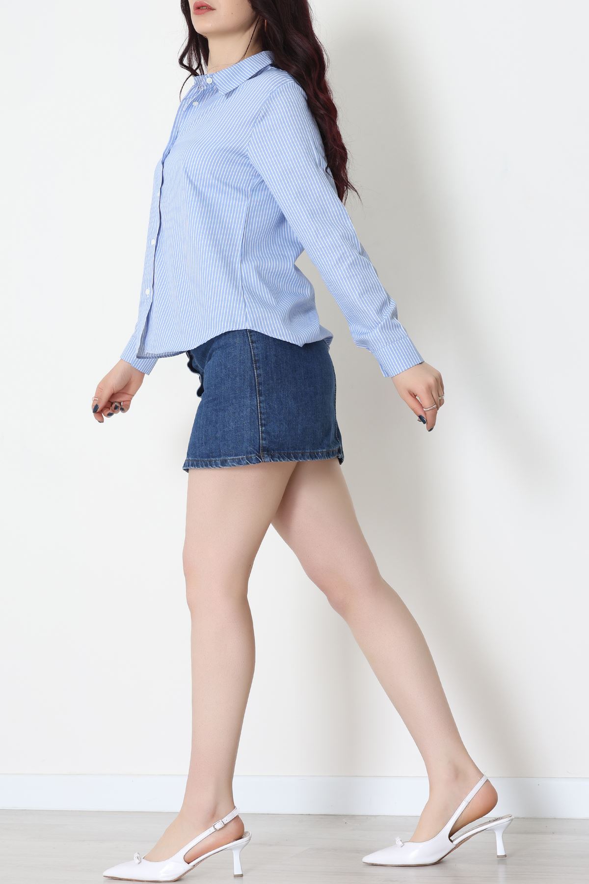 Pamuk Polyester Çizgili Gömlek Açıkmavibeyaz - 51064.147.