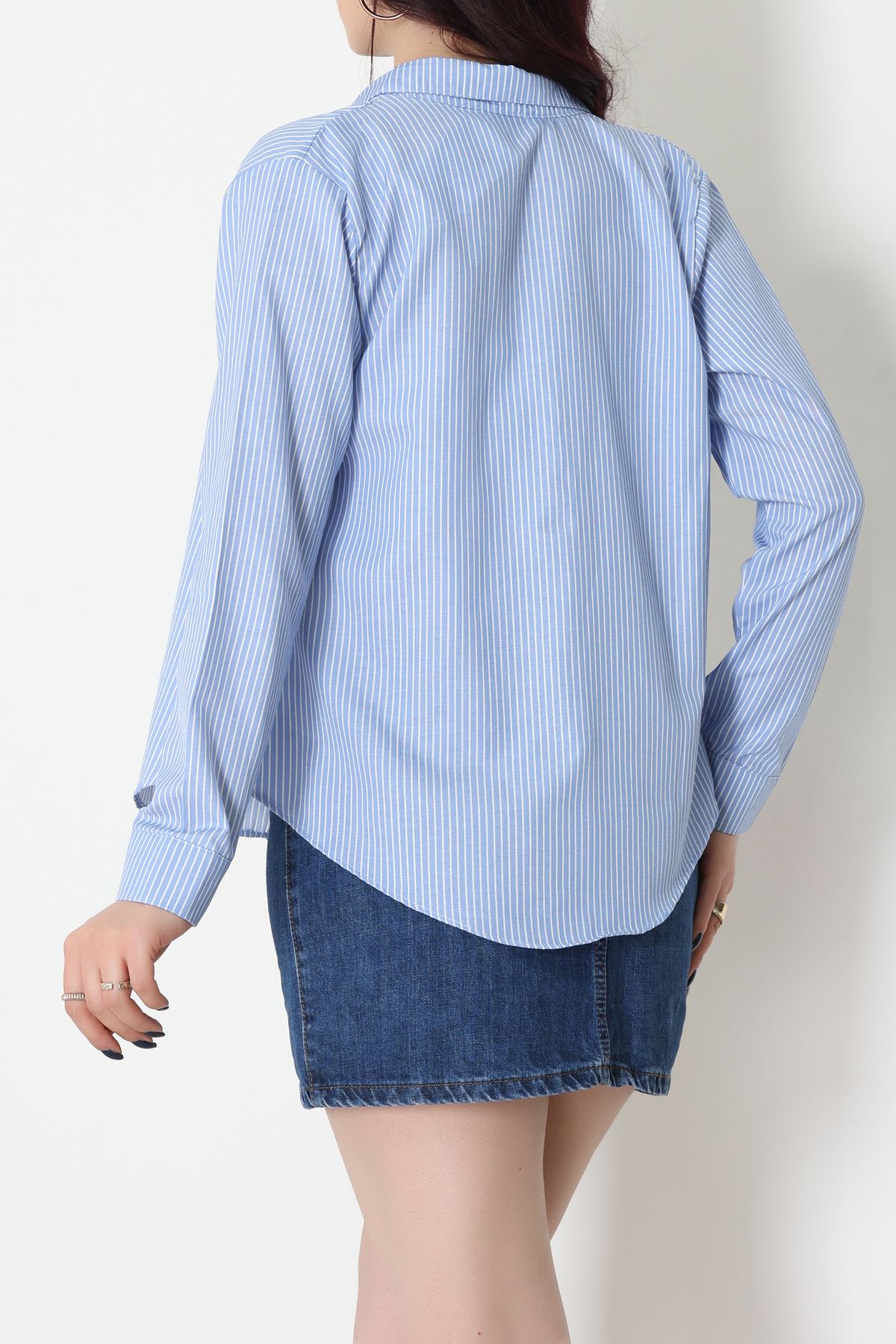 Pamuk Polyester Çizgili Gömlek Açıkmavibeyaz - 51064.147.