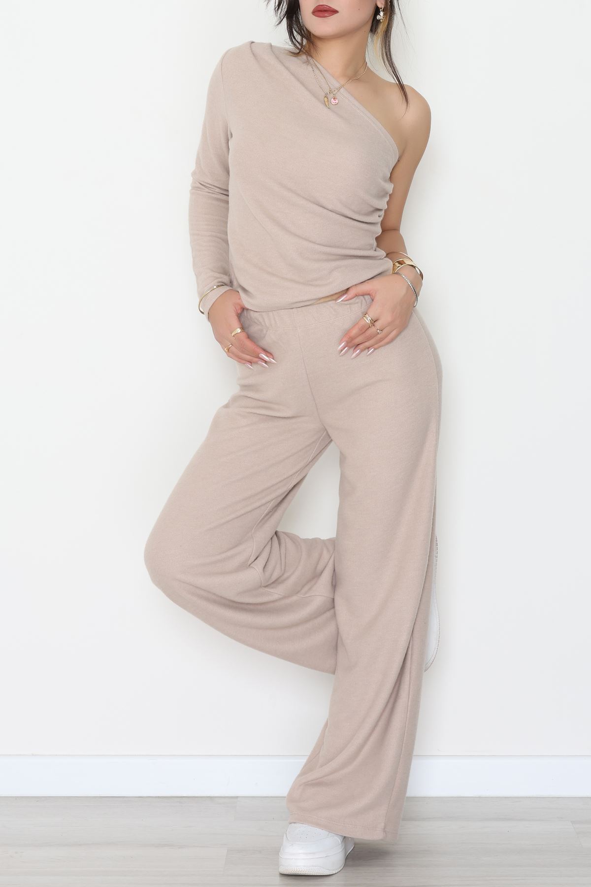 Tek Omuz Yumoş Kumaş İkili Takım Latte - 51093.2114.