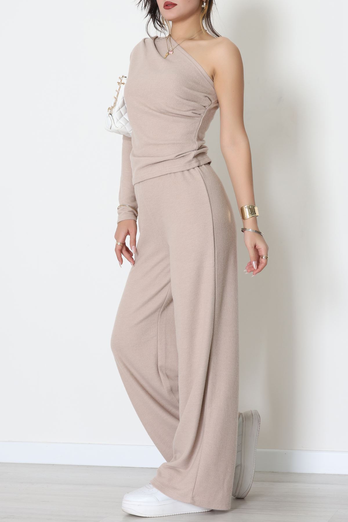 Tek Omuz Yumoş Kumaş İkili Takım Latte - 51093.2114.