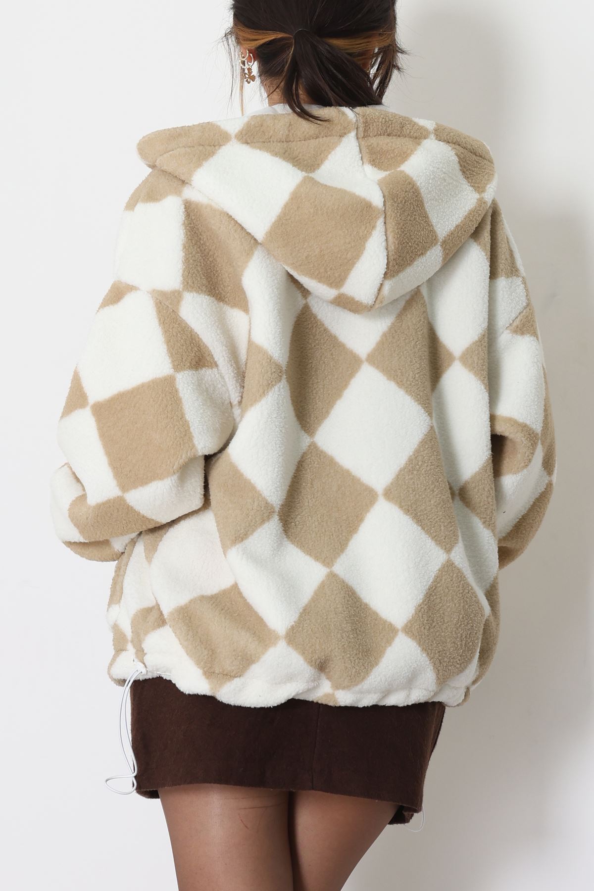 Kareli Kapşonlu Astarlı Mont Açıkvizon - 4047.1247.