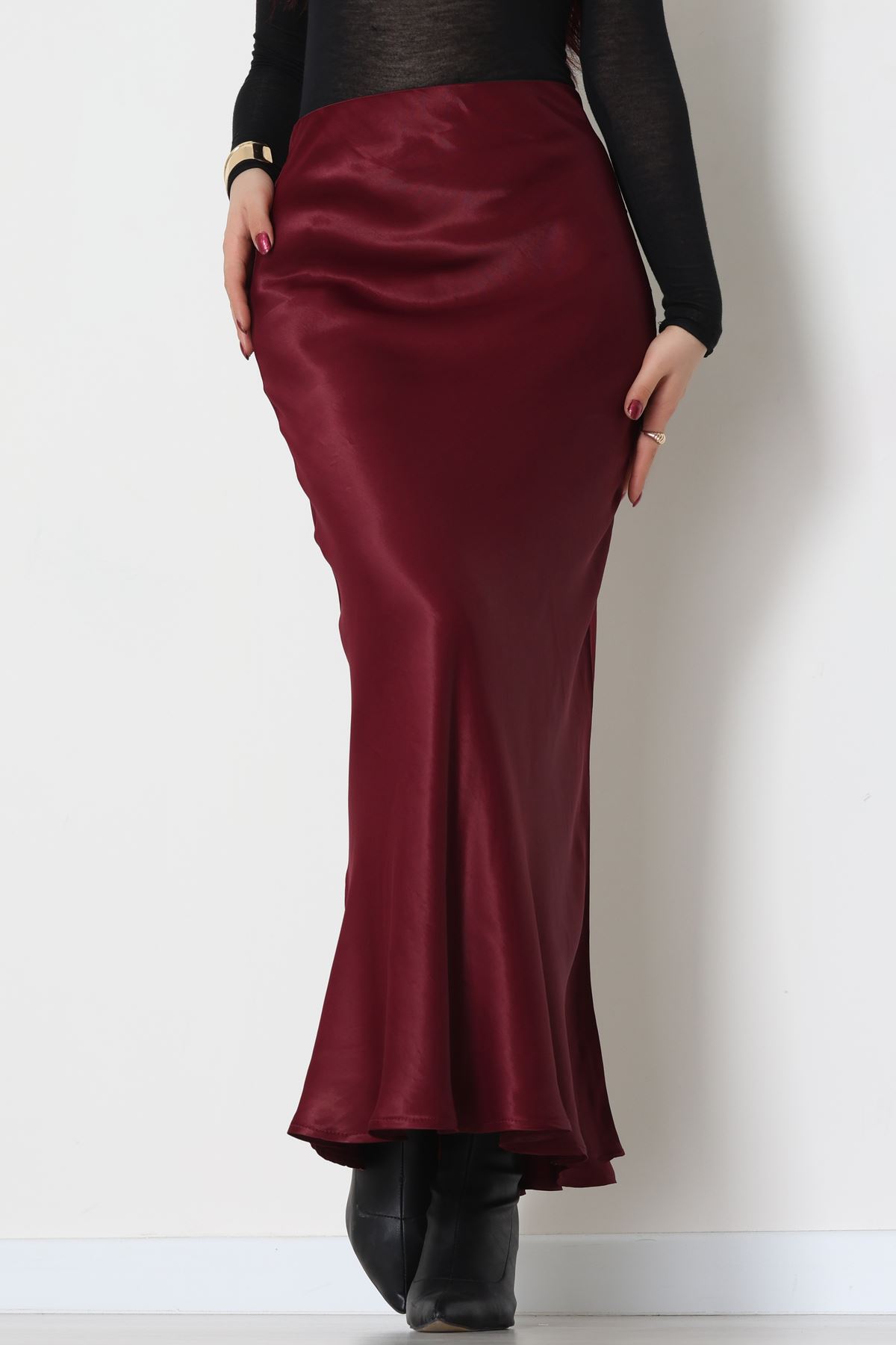 Beli Lastikli Verev Kesim Saten Etek Bordo - 51242.2077.