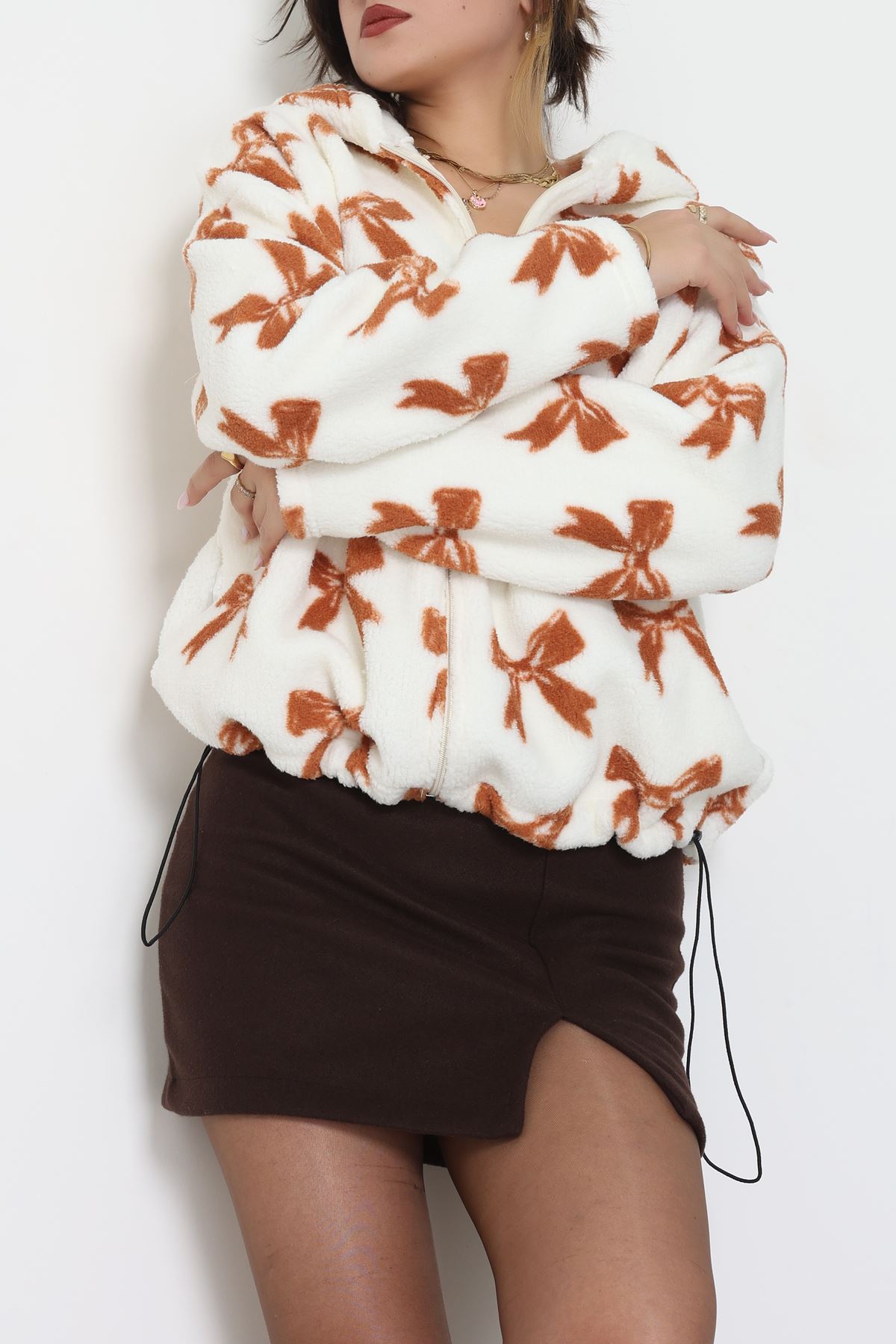 Baskılı Kapşonlu Polar Ceket Ekrukurdele - 31711.1247.