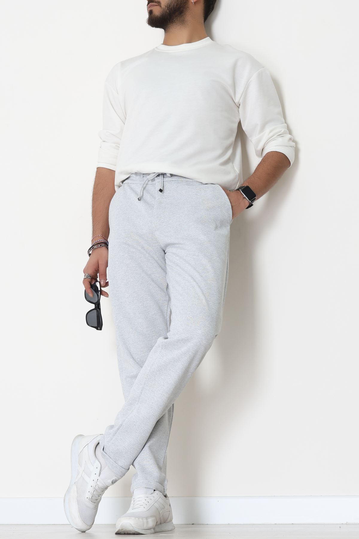 Double Paça Diagonel Erkek Pantolon Gri - 31807.1937.