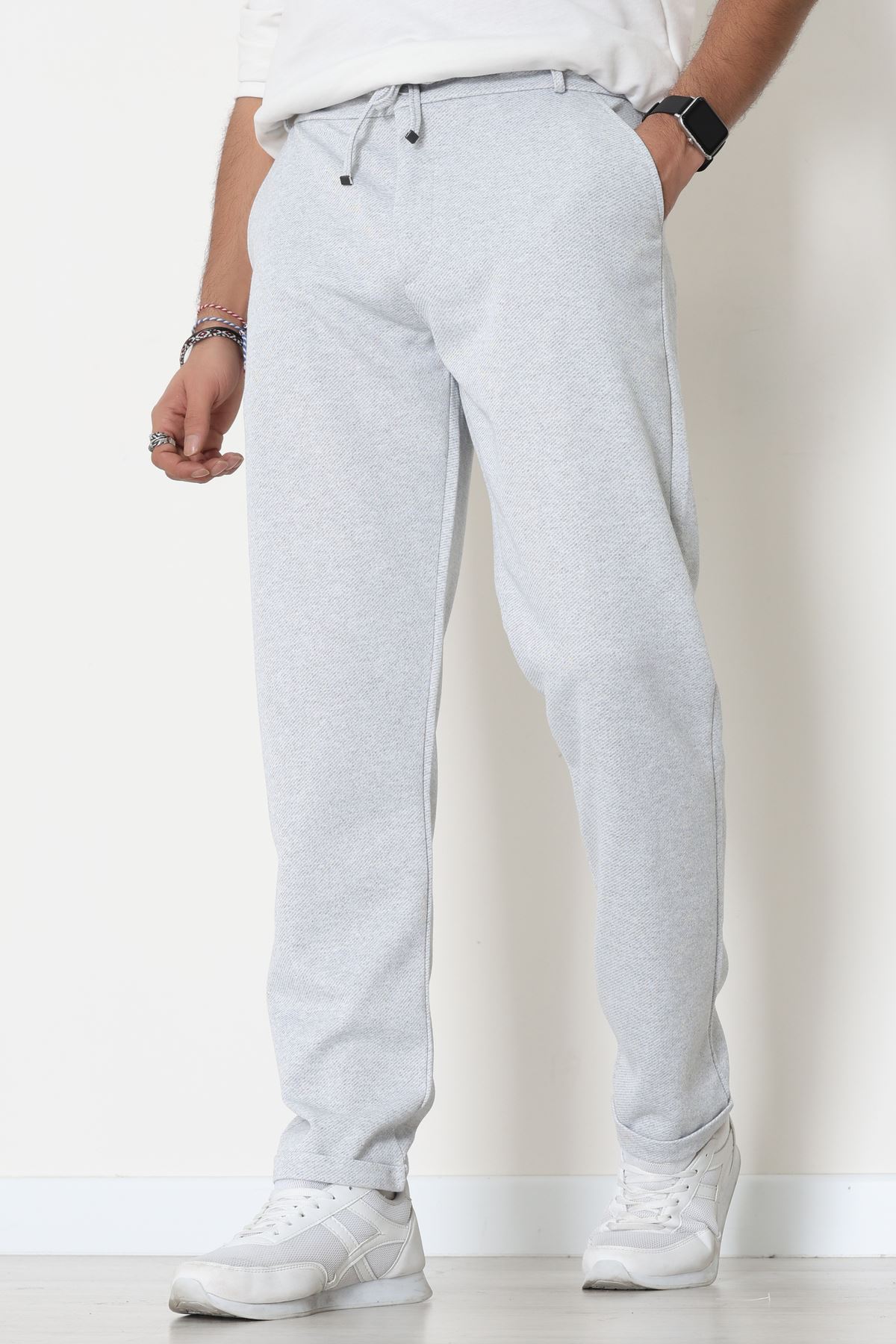 Double Paça Diagonel Erkek Pantolon Gri - 31807.1937.