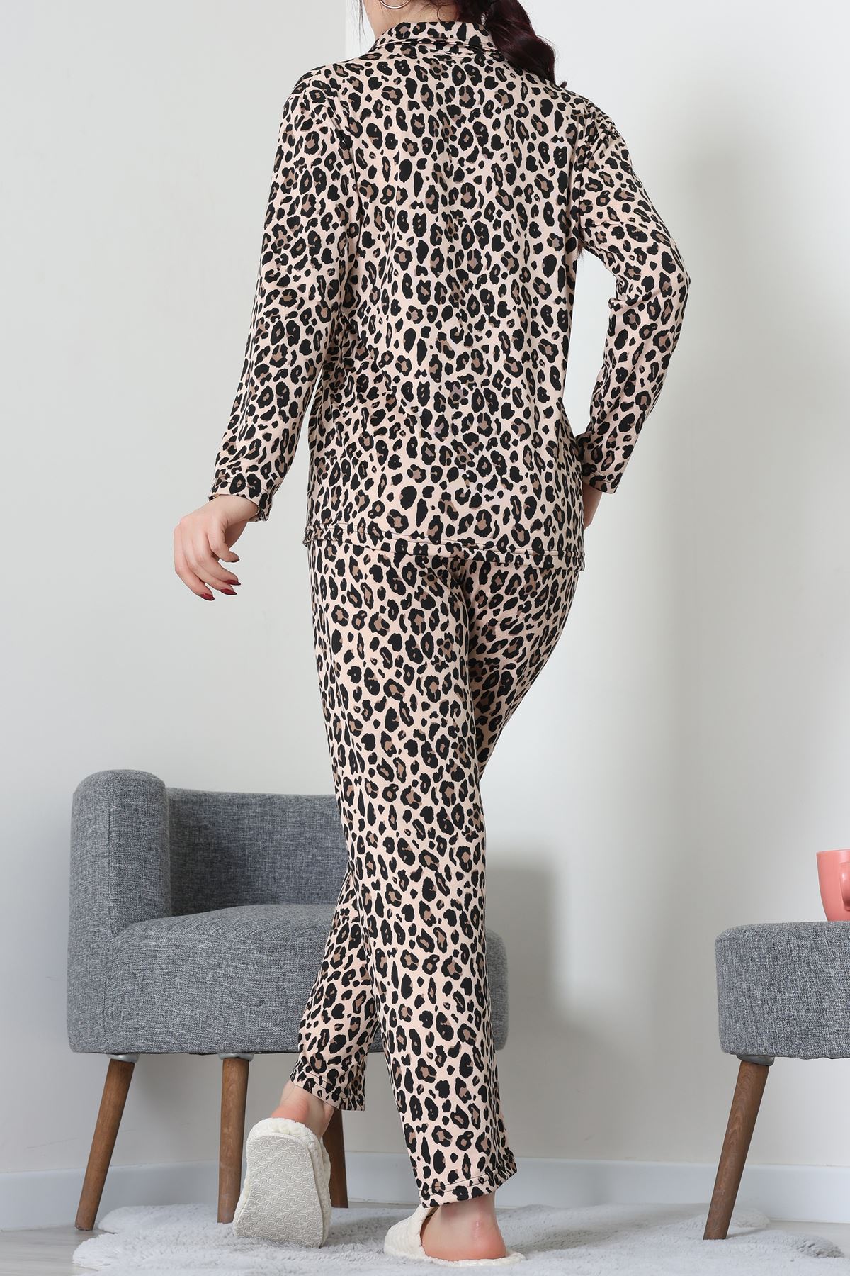 Süet Düğmeli Pijama Takımı Leopar - 55014.1048.