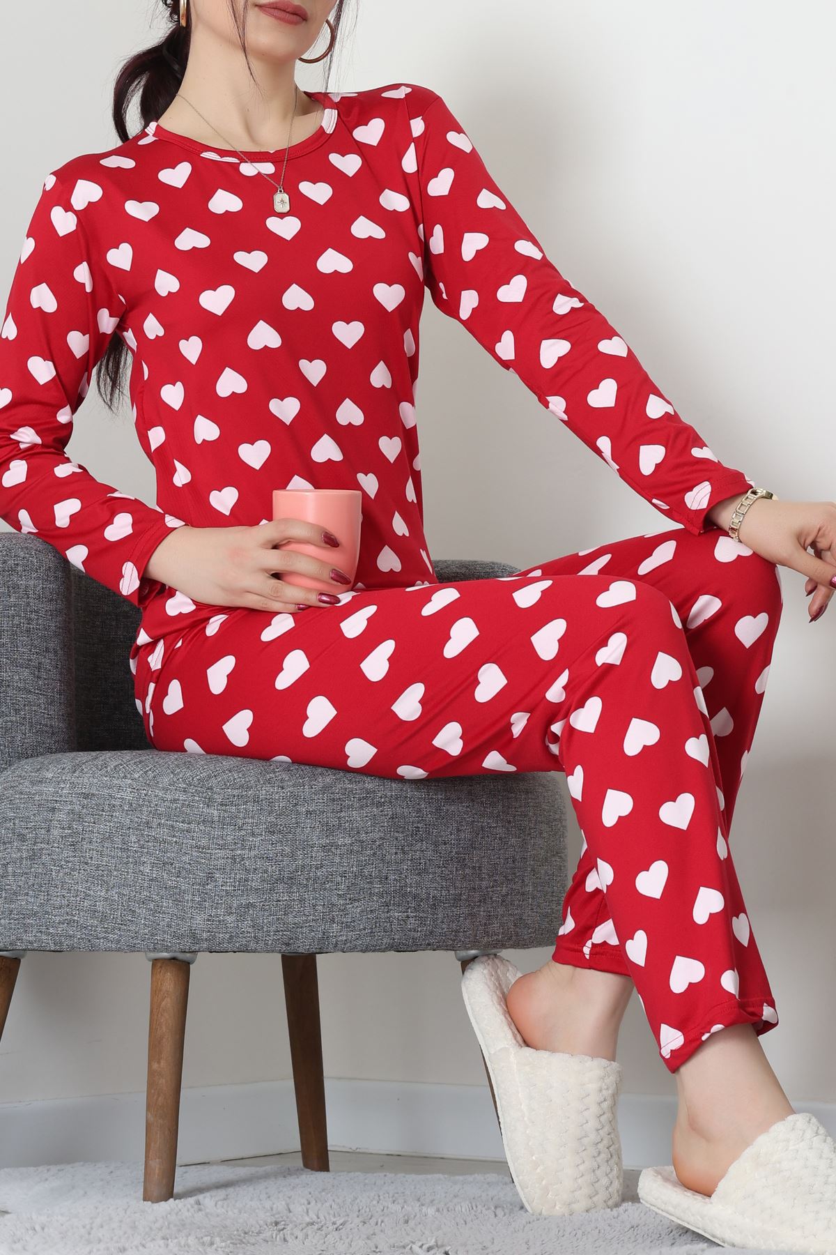 Sandy Alt Üst Aynı Pijama Takımı Bordo - 52166.1048.