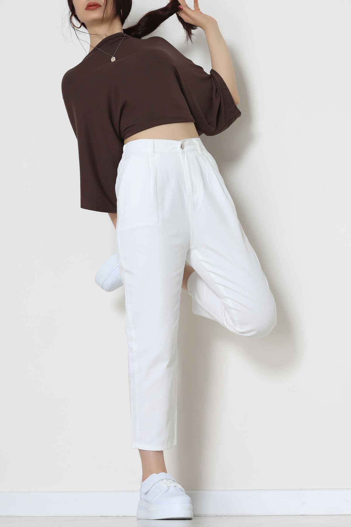 Gabardin Mom Pantolon Beyaz - 42707.2121.