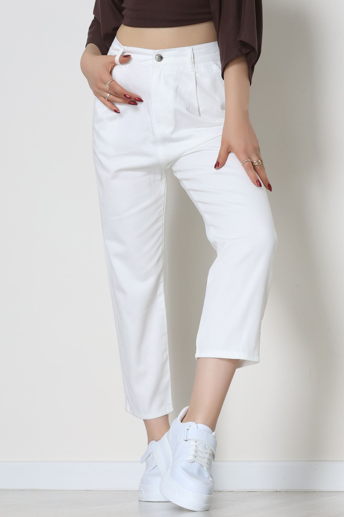 Gabardin Mom Pantolon Beyaz - 42707.2121.