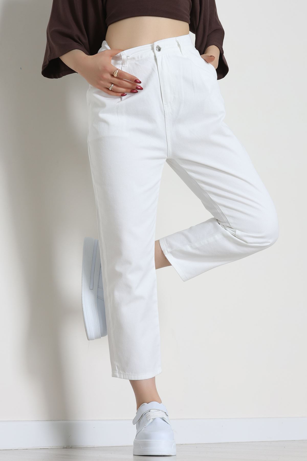 Gabardin Mom Pantolon Beyaz - 42707.2121.