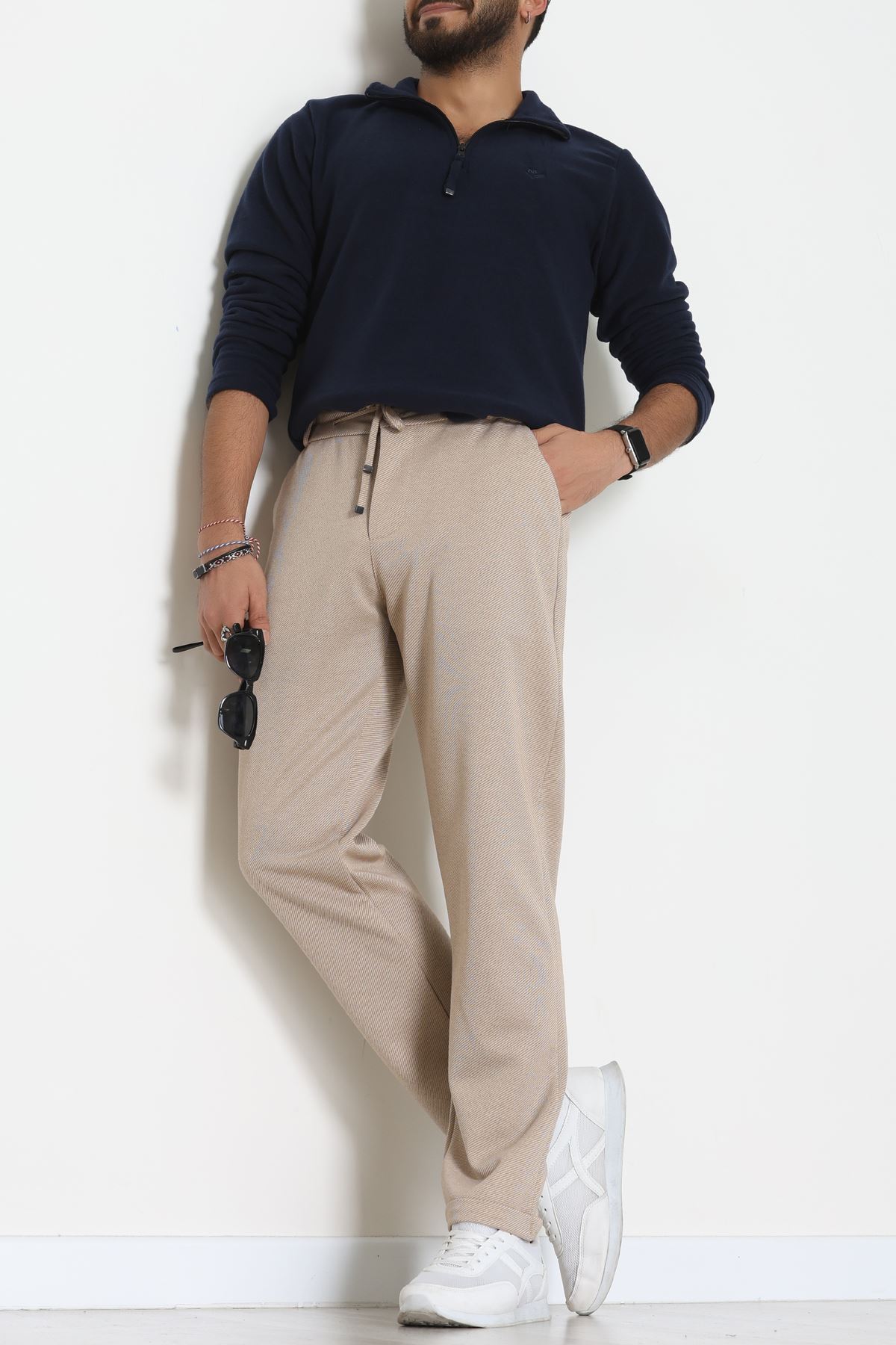 Double Paça Diagonel Erkek Pantolon Bej - 31807.1937.