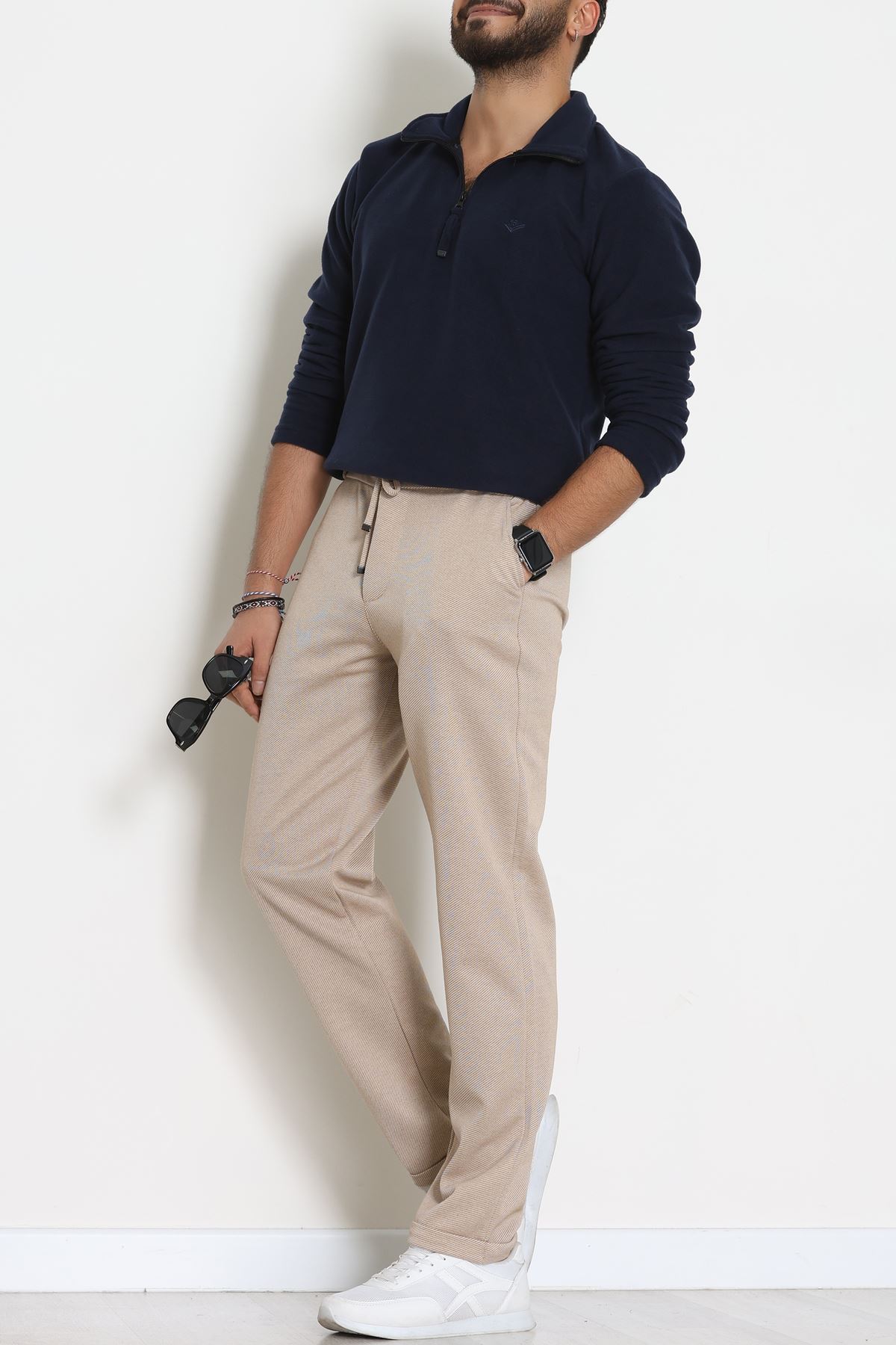 Double Paça Diagonel Erkek Pantolon Bej - 31807.1937.