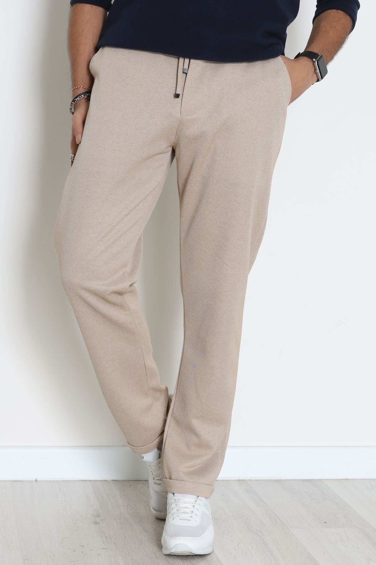 Double Paça Diagonel Erkek Pantolon Bej - 31807.1937.