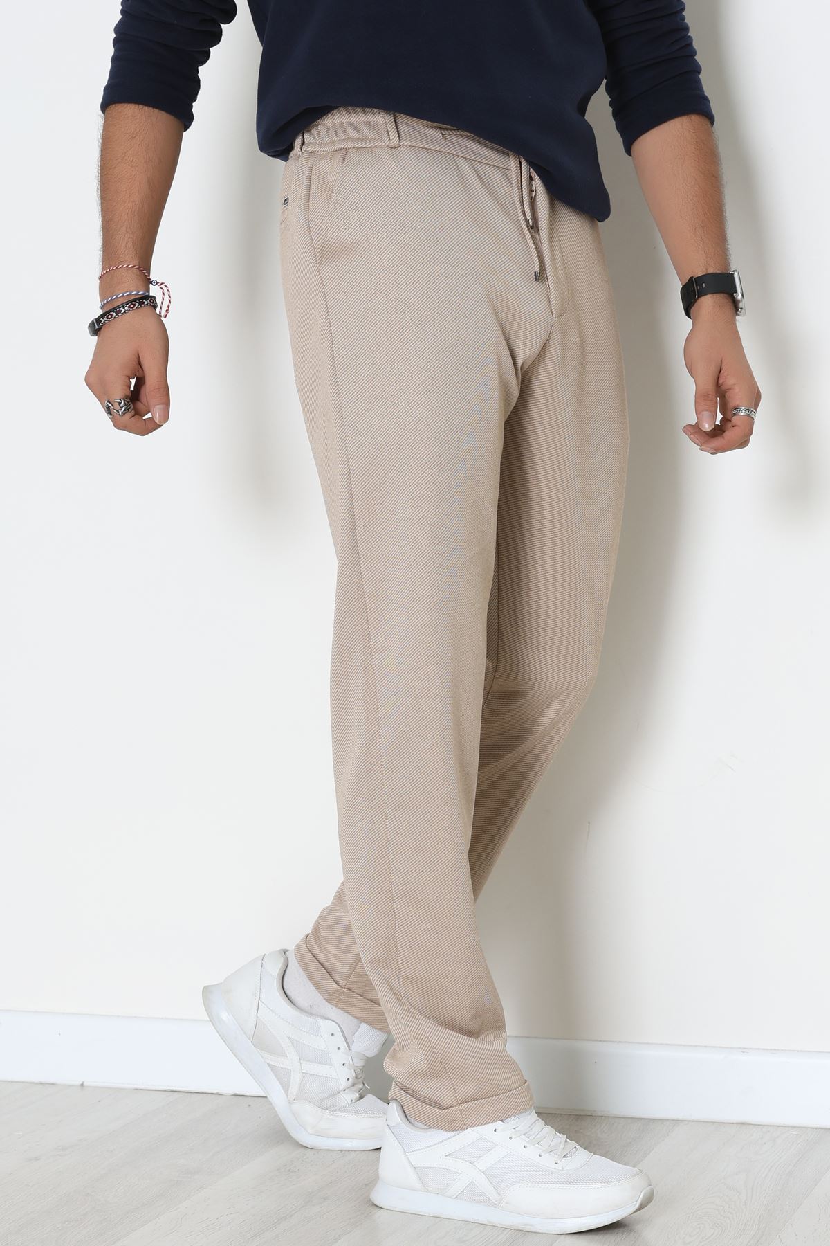 Double Paça Diagonel Erkek Pantolon Bej - 31807.1937.