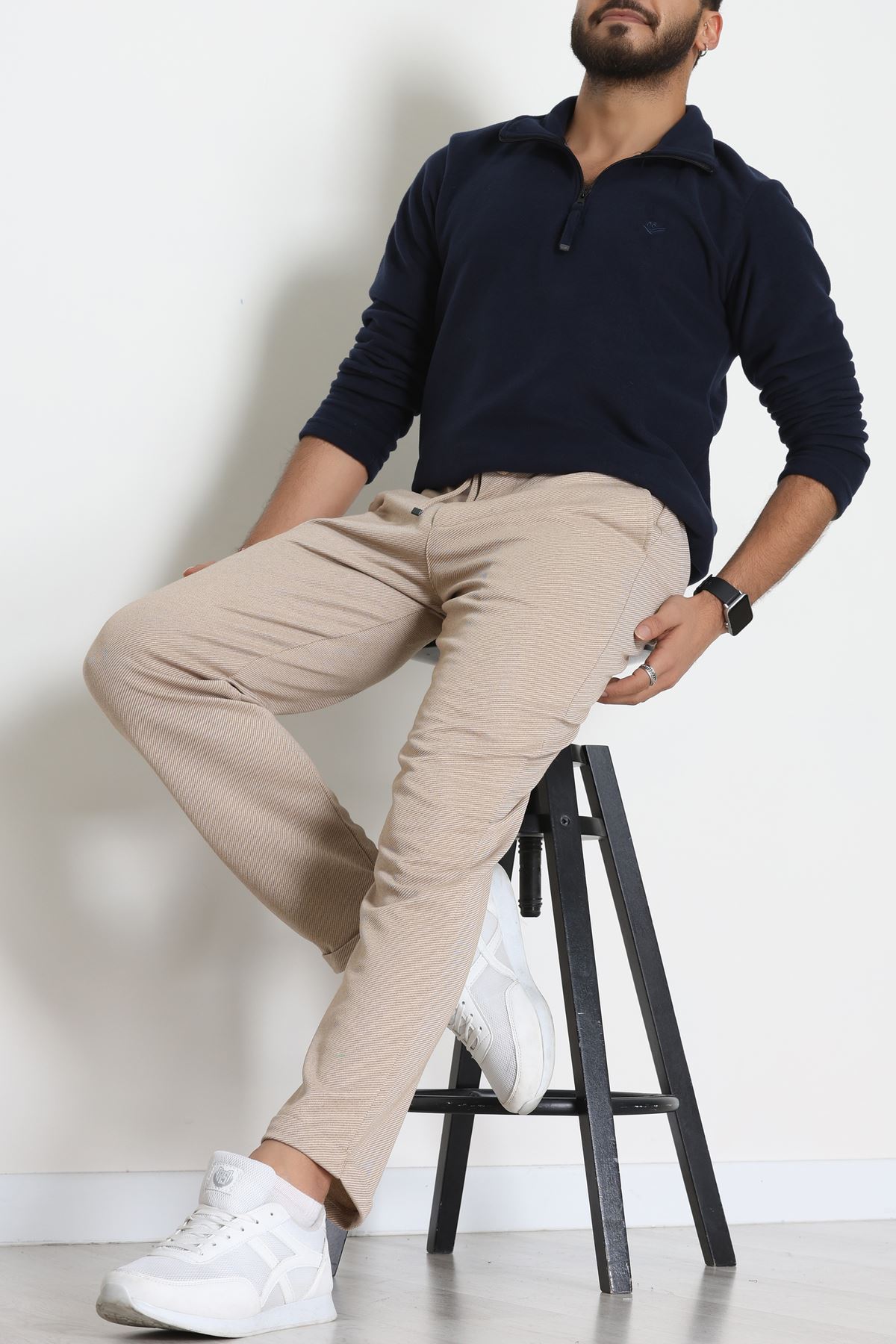 Double Paça Diagonel Erkek Pantolon Bej - 31807.1937.