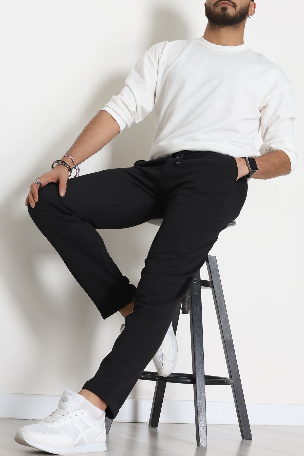 Double Paça Diagonel Erkek Pantolon Siyah - 31807.1937.