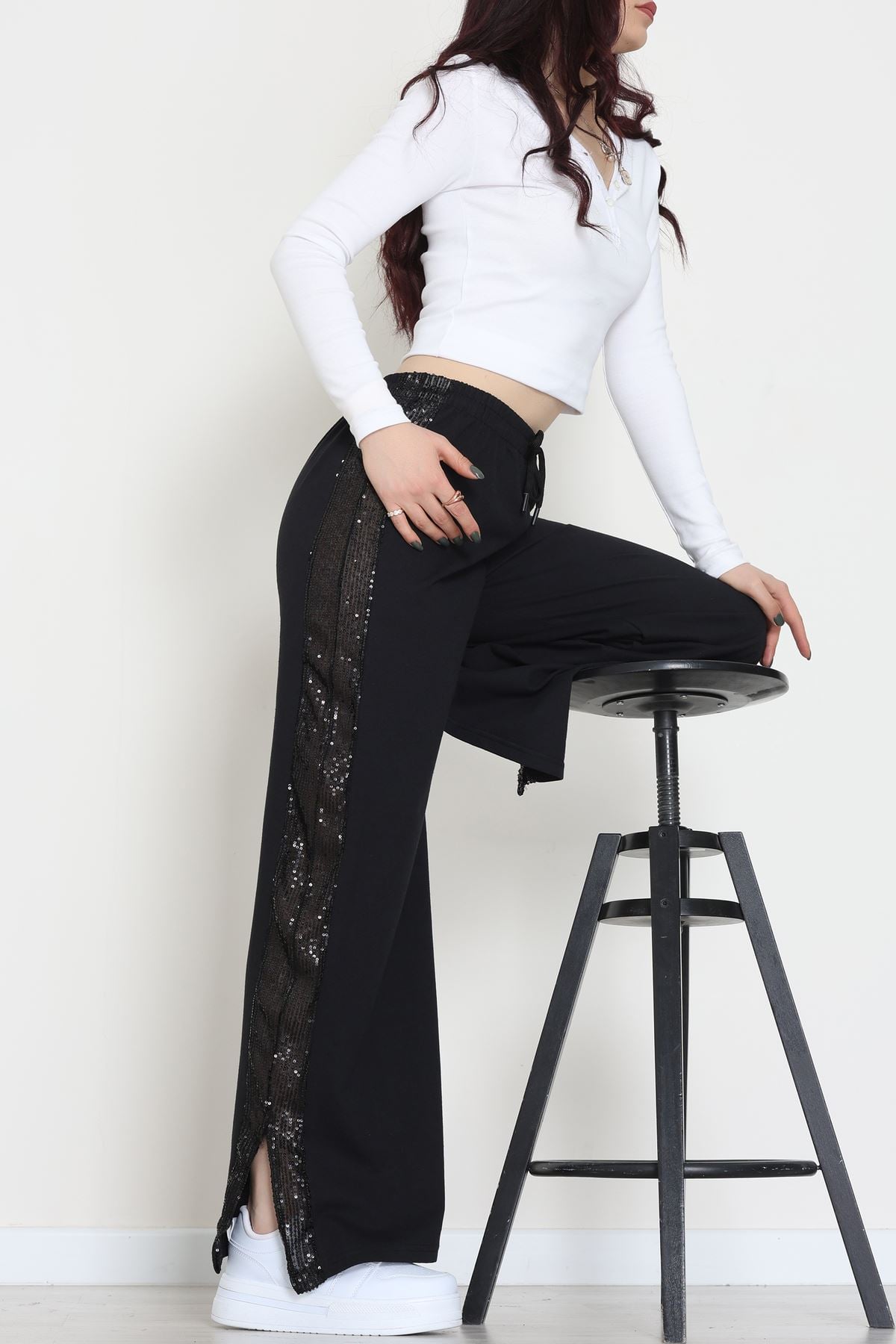 2 İplik Pul Detaylı Eşofman Altı Siyah - 52110.1857.