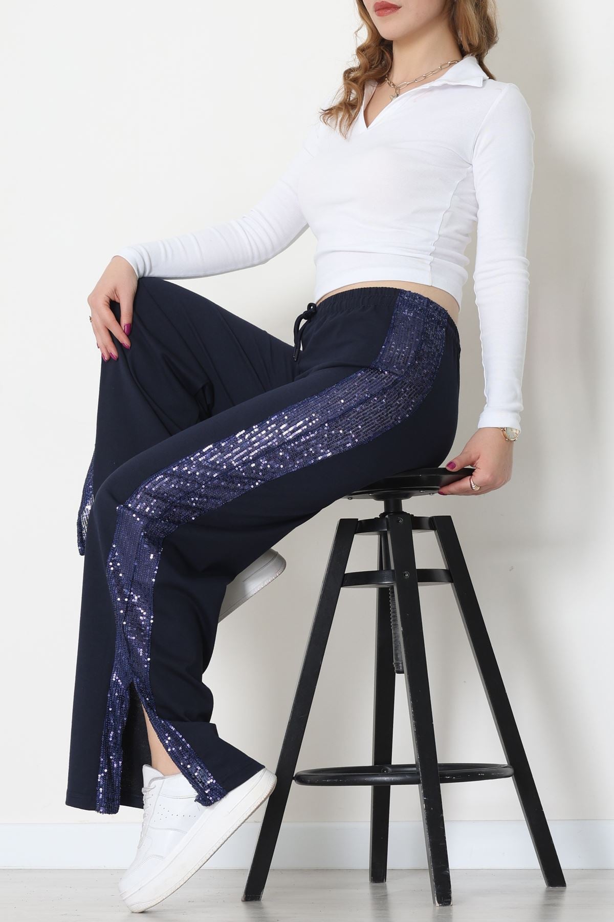 2 İplik Pul Detaylı Eşofman Altı Lacivert - 52110.1857.