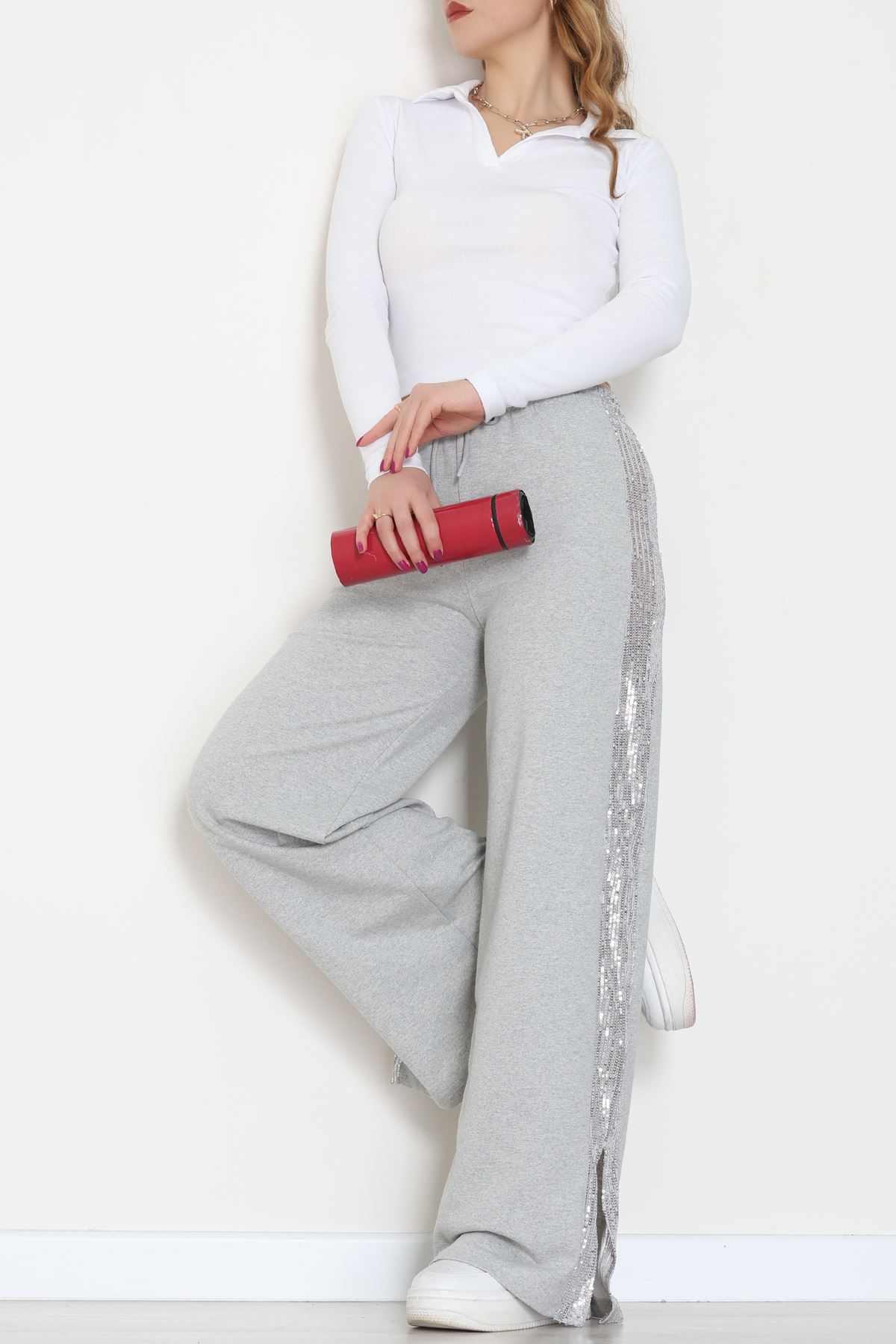 2 İplik Pul Detaylı Eşofman Altı Gri - 52110.1857.