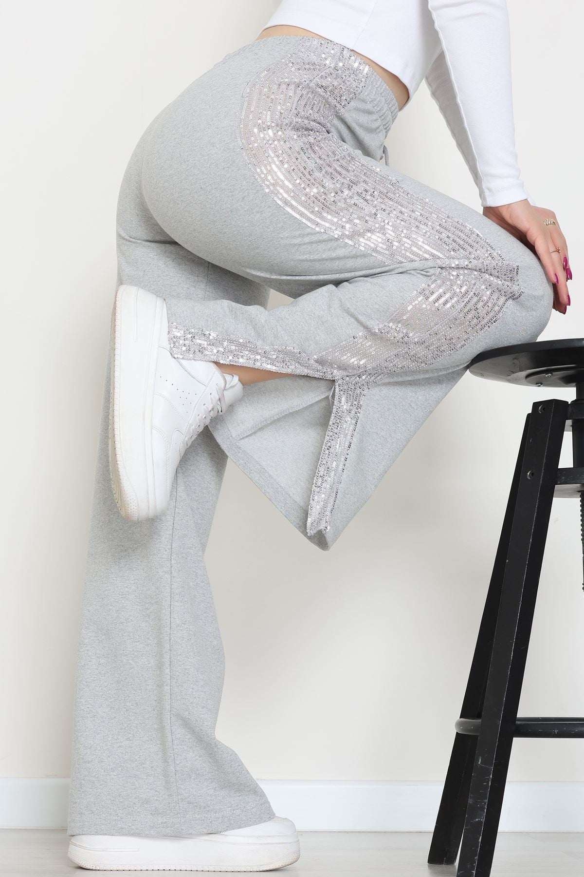 2 İplik Pul Detaylı Eşofman Altı Gri - 52110.1857.