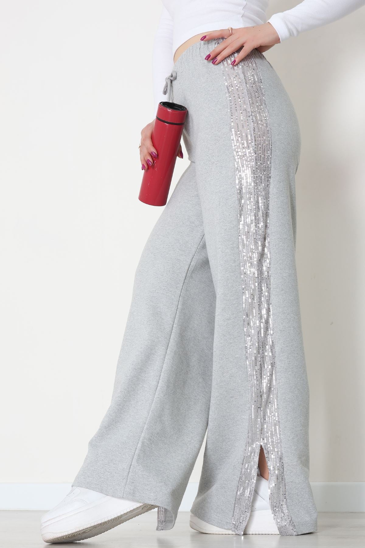 2 İplik Pul Detaylı Eşofman Altı Gri - 52110.1857.