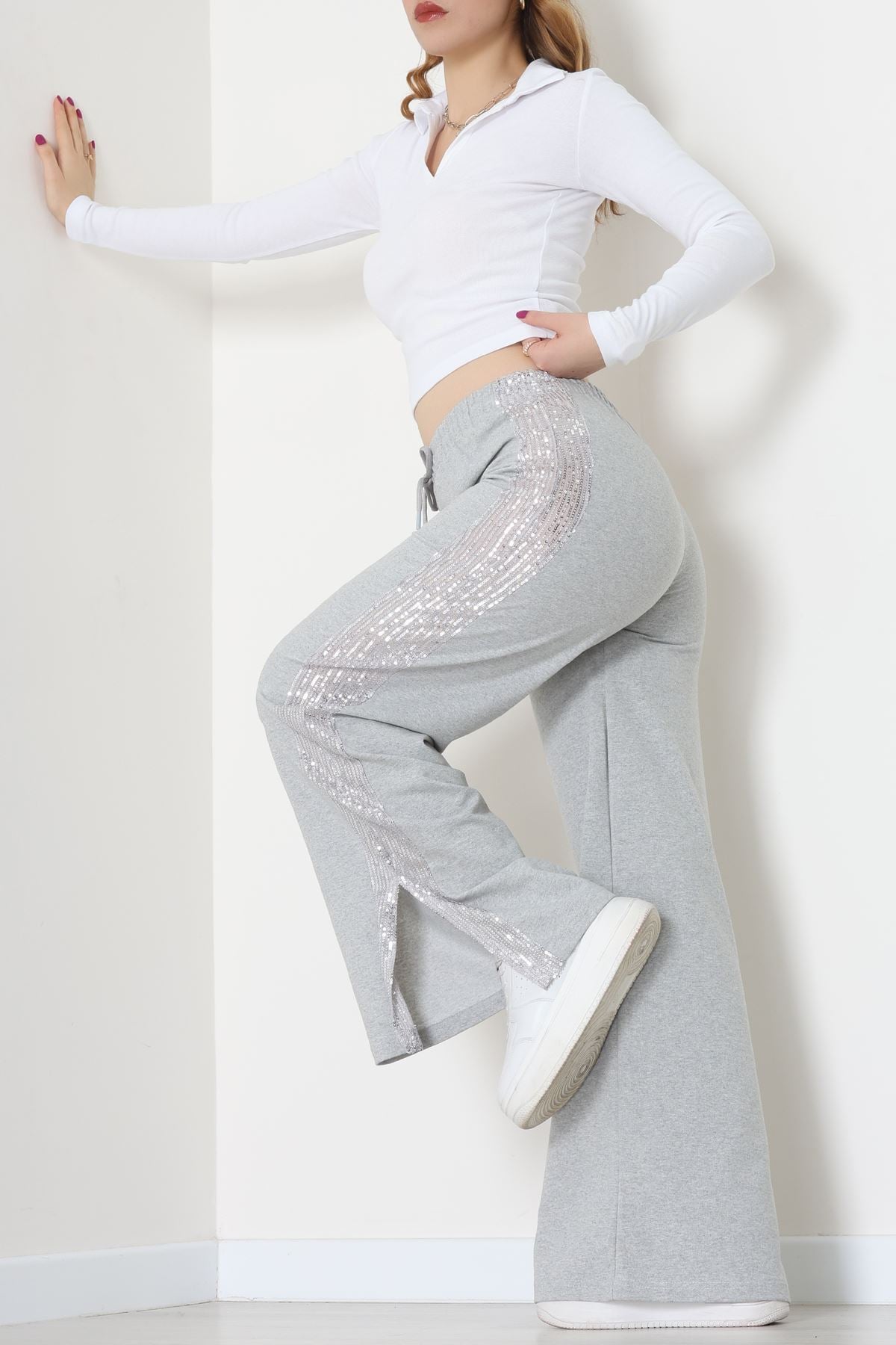 2 İplik Pul Detaylı Eşofman Altı Gri - 52110.1857.