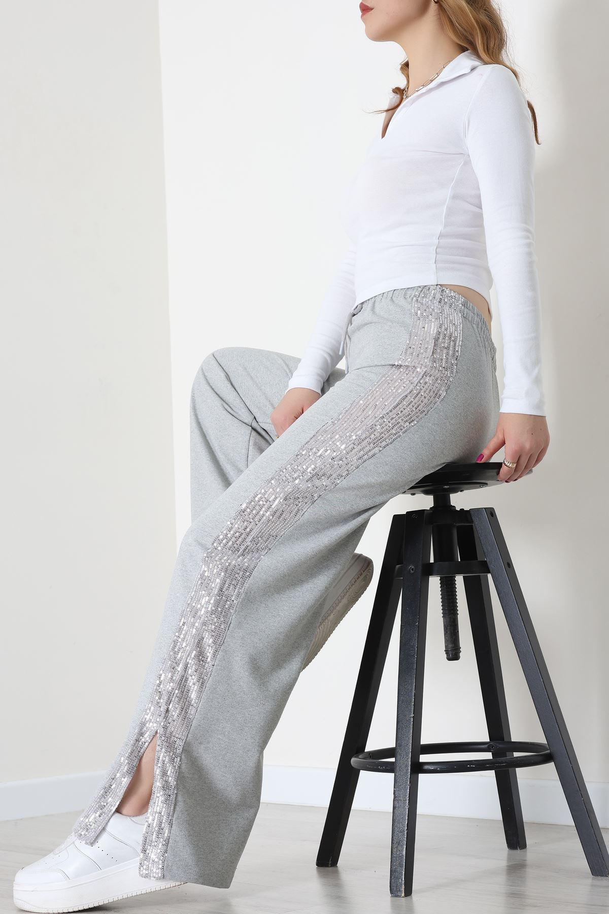 2 İplik Pul Detaylı Eşofman Altı Gri - 52110.1857.