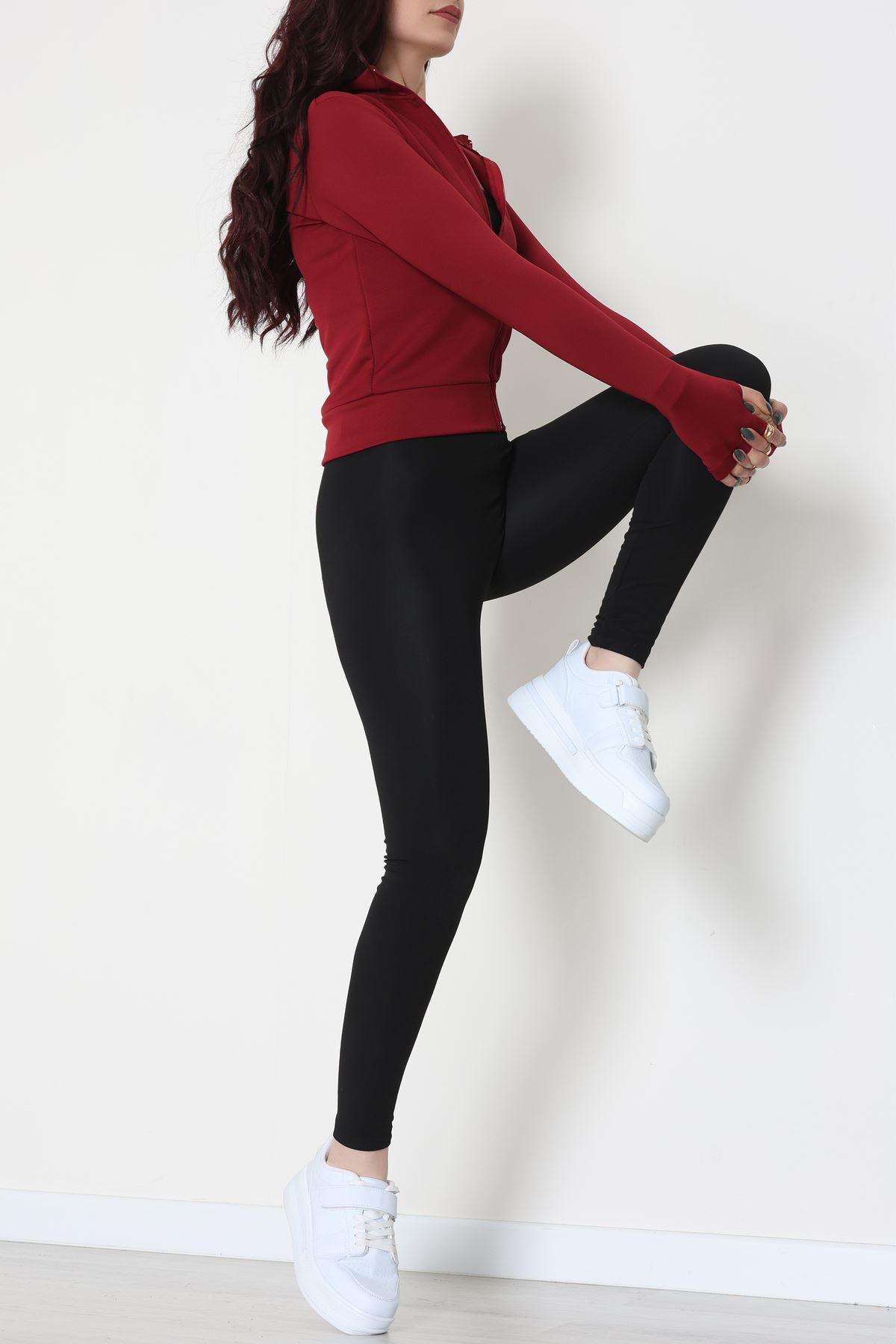 Double Krep Kumaş Parmak Geçmeli Fermuarlı Ceket Kırmızı - 42782.1567.