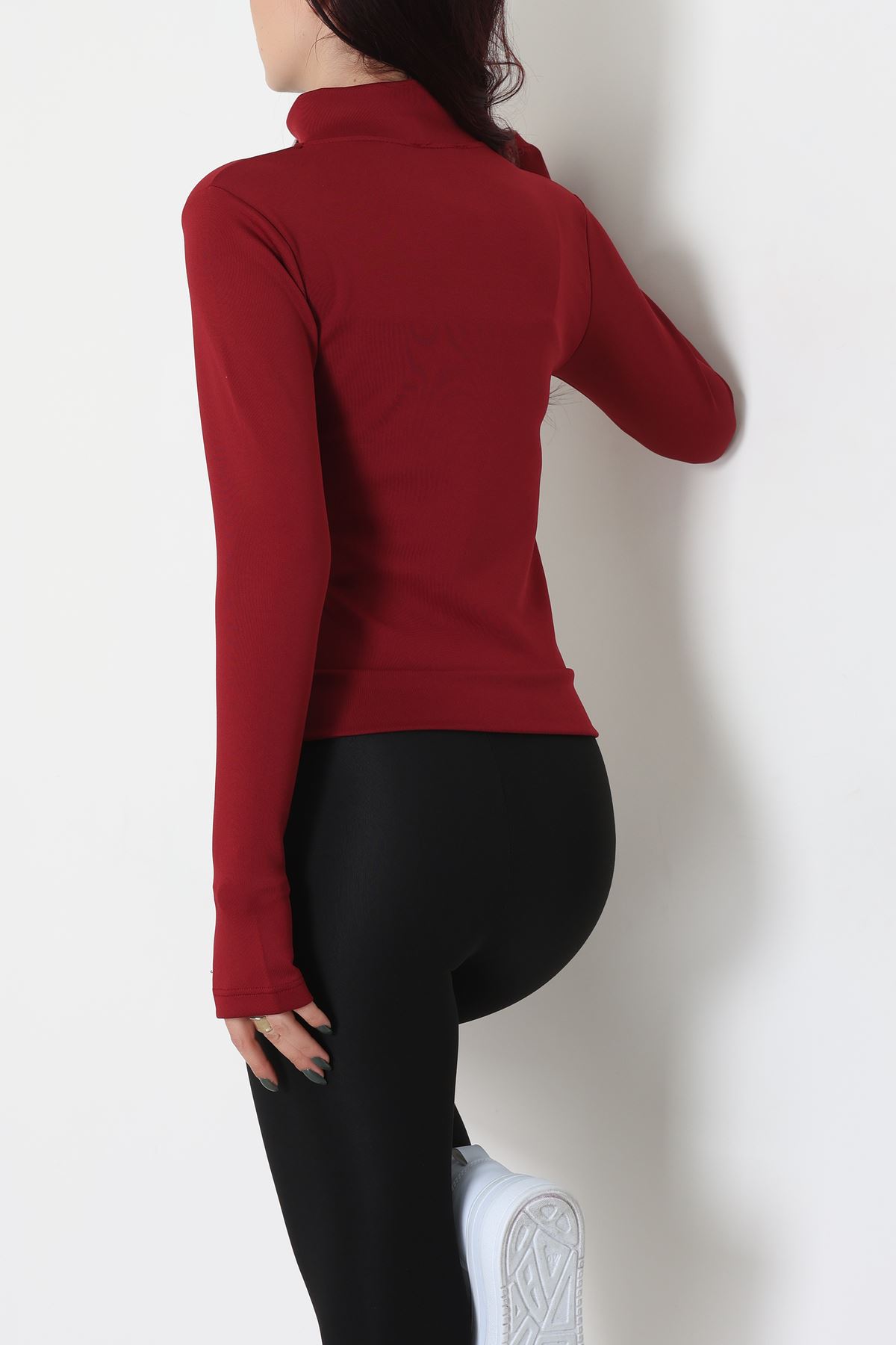 Double Krep Kumaş Parmak Geçmeli Fermuarlı Ceket Kırmızı - 42782.1567.