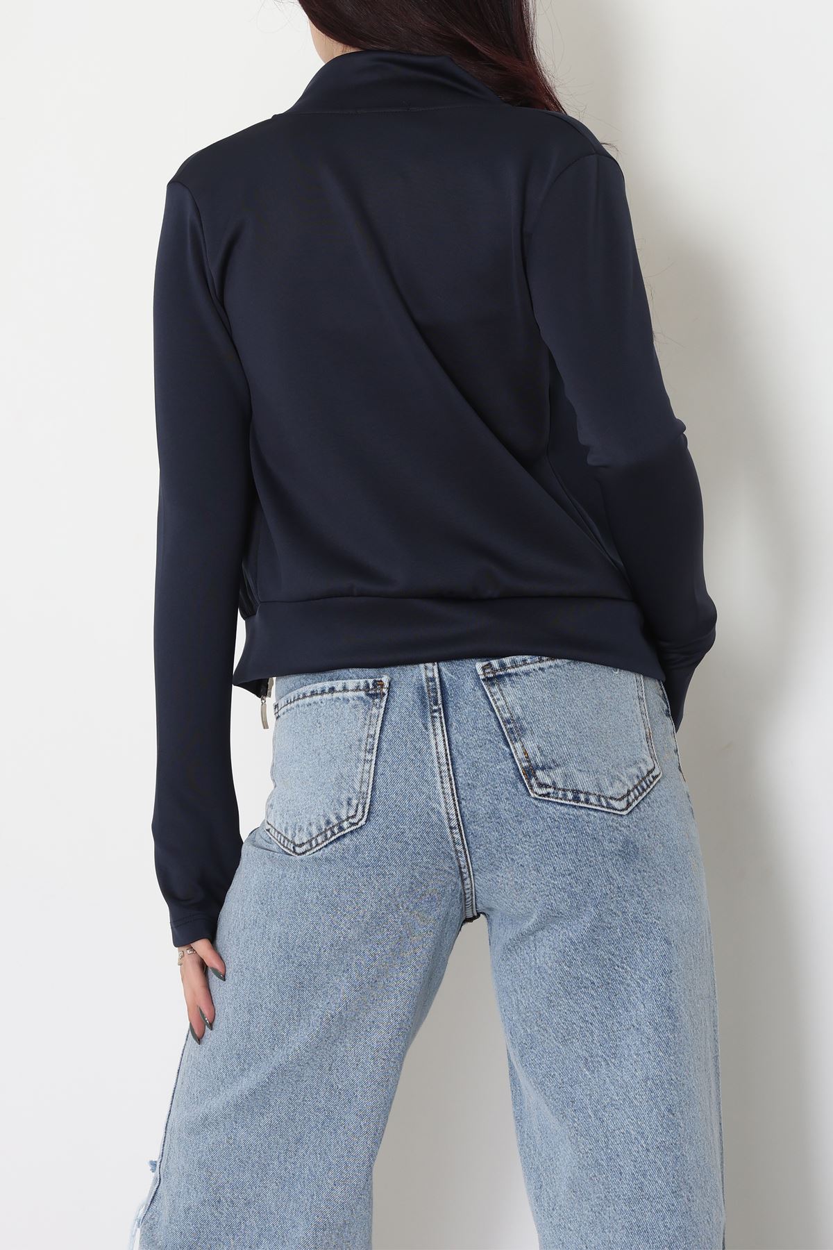 Double Krep Kumaş Parmak Geçmeli Fermuarlı Ceket Lacivert - 42782.1567.