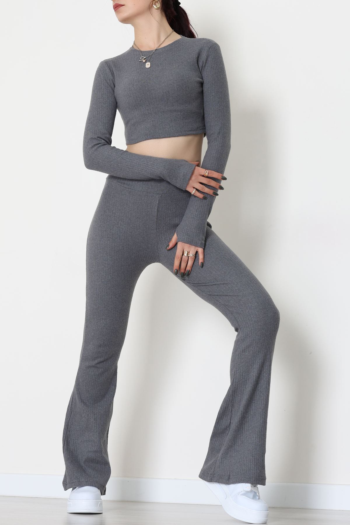 Raporlu Ribana Likralı Takım Füme - 55000.1567.