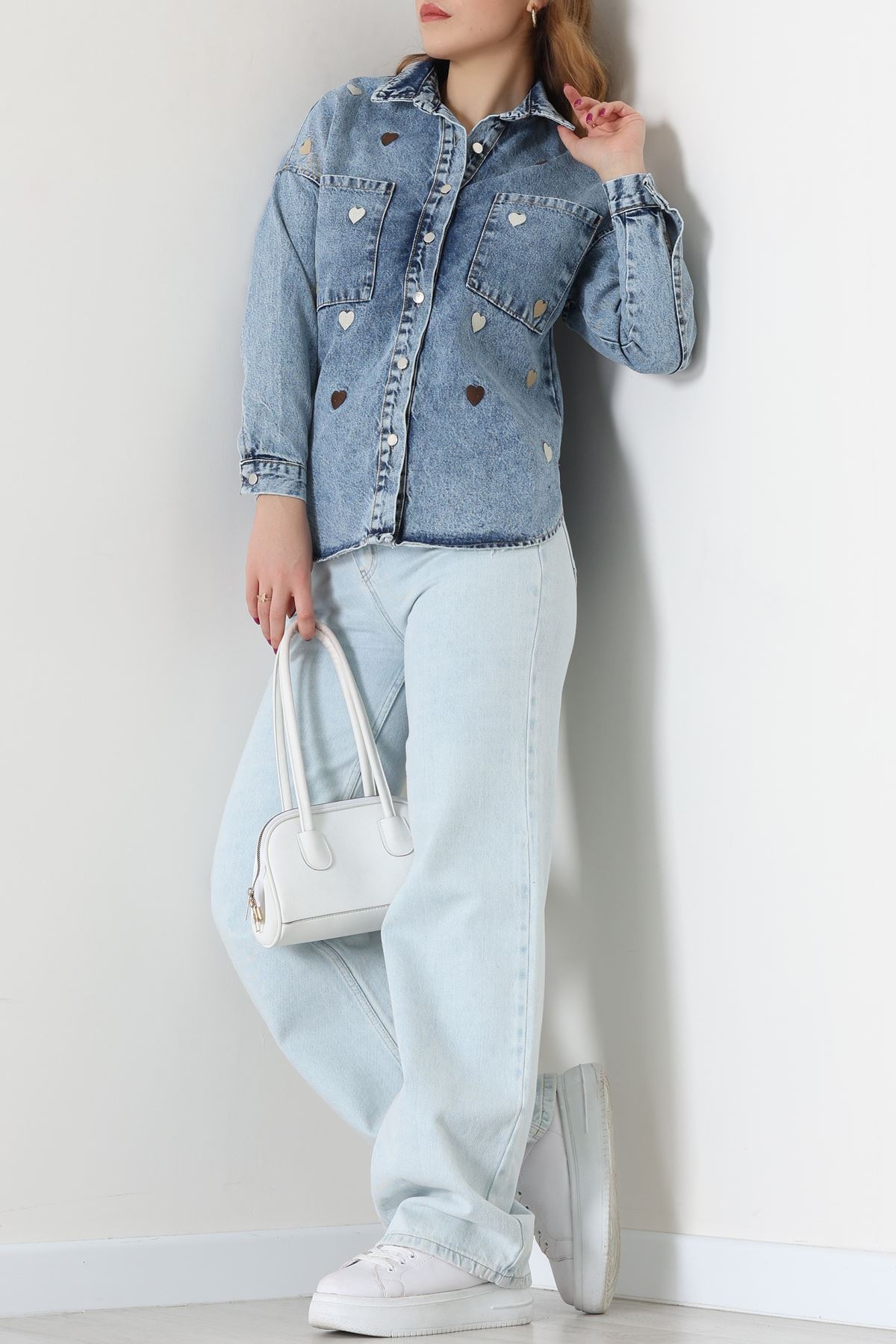 Kalp Nakışlı Kot Ceket Mavi - 31784.683.