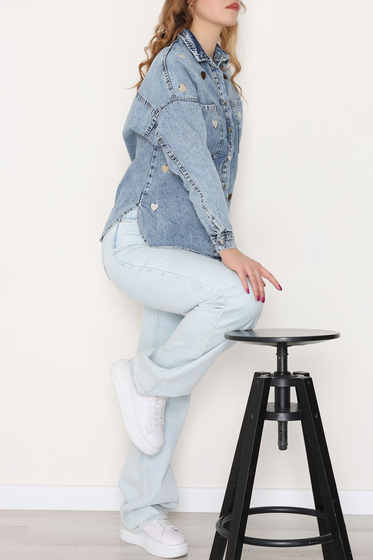 Kalp Nakışlı Kot Ceket Mavi - 31784.683.