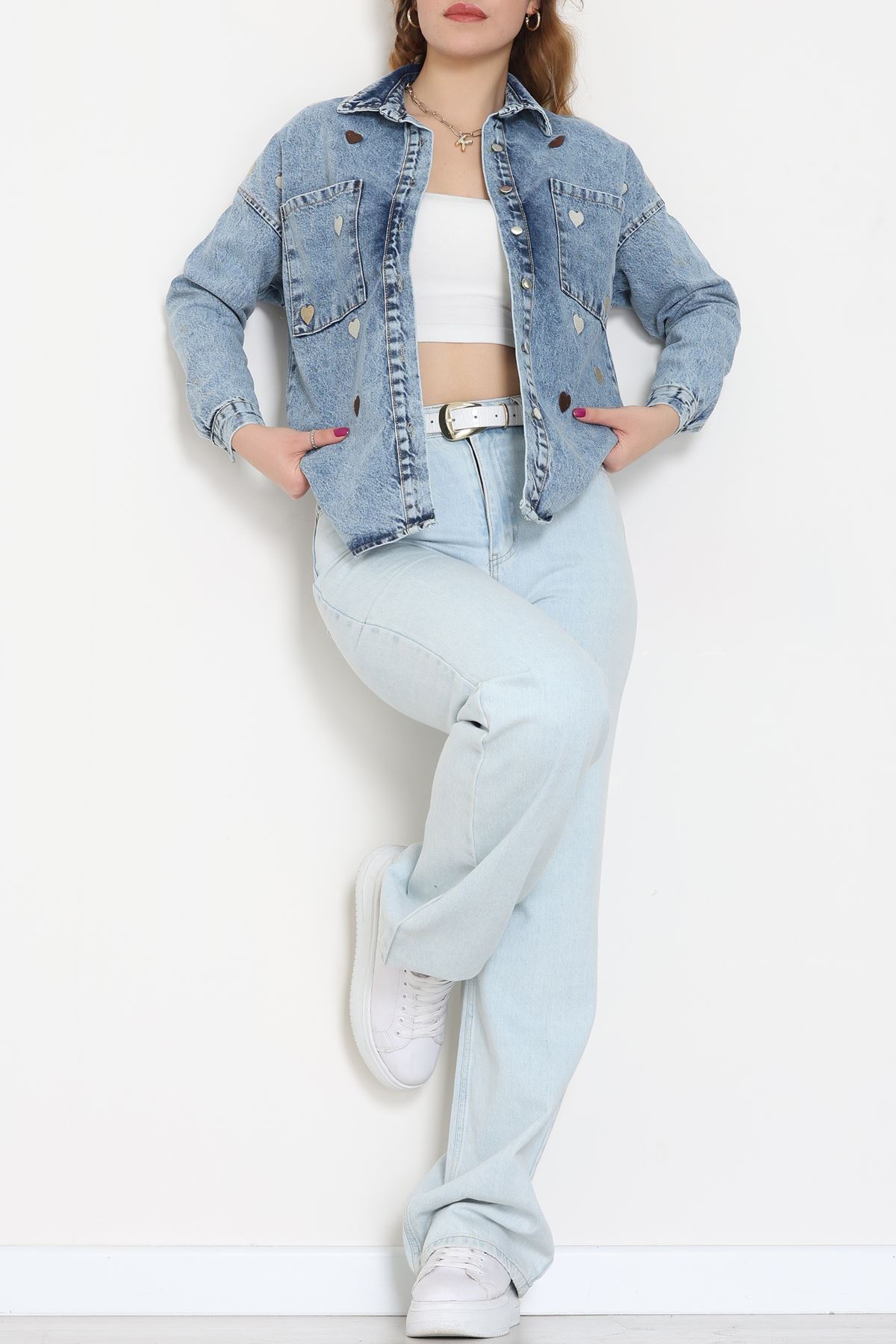 Kalp Nakışlı Kot Ceket Mavi - 31784.683.