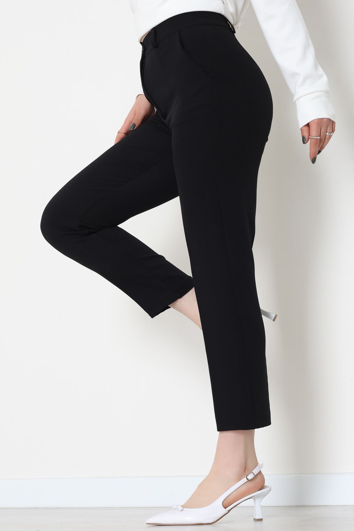 Double Kumaş Bel Lastikli Pantolon Siyah - 51112.1920.