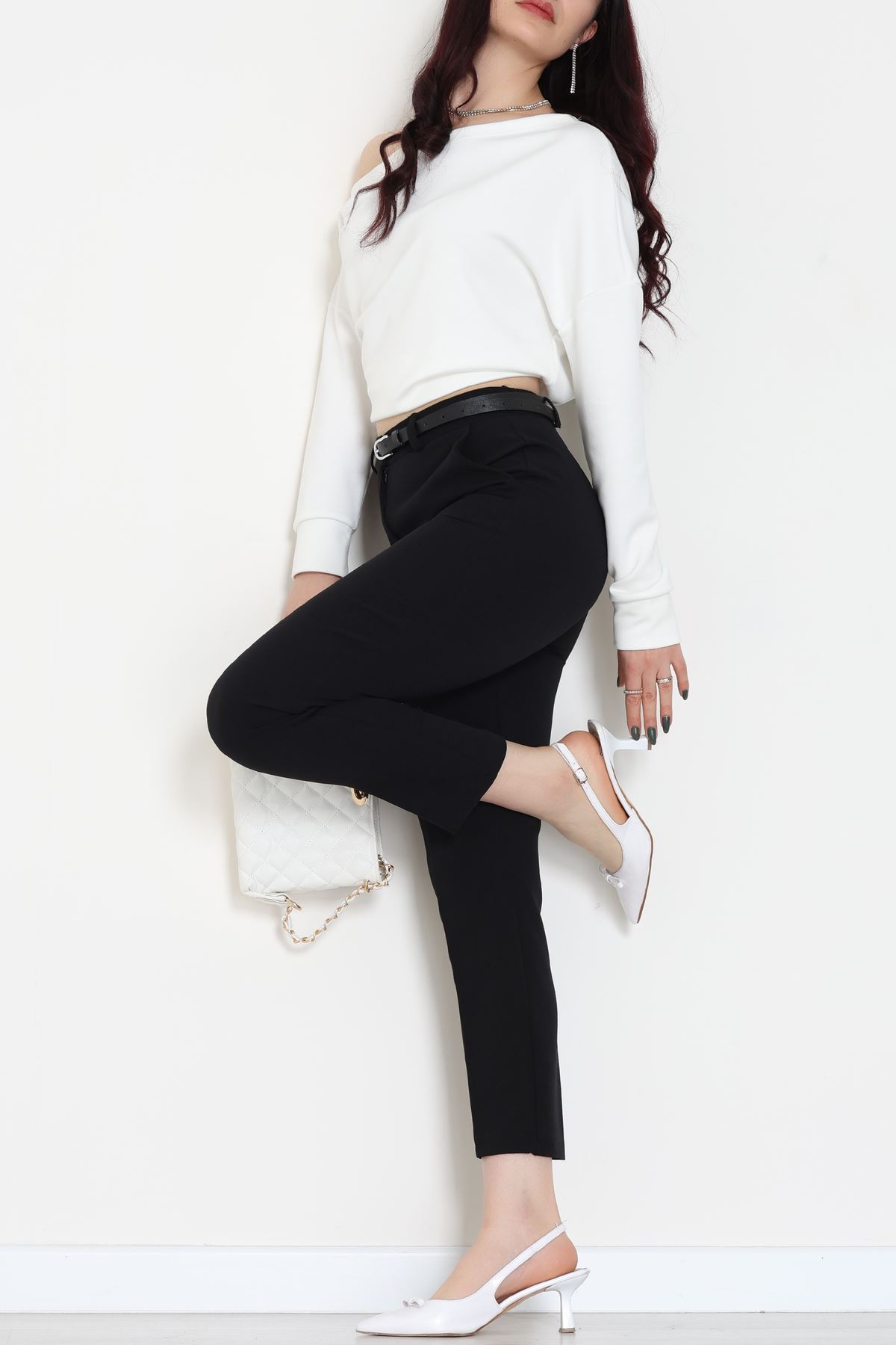 Double Kumaş Bel Lastikli Pantolon Siyah - 51112.1920.