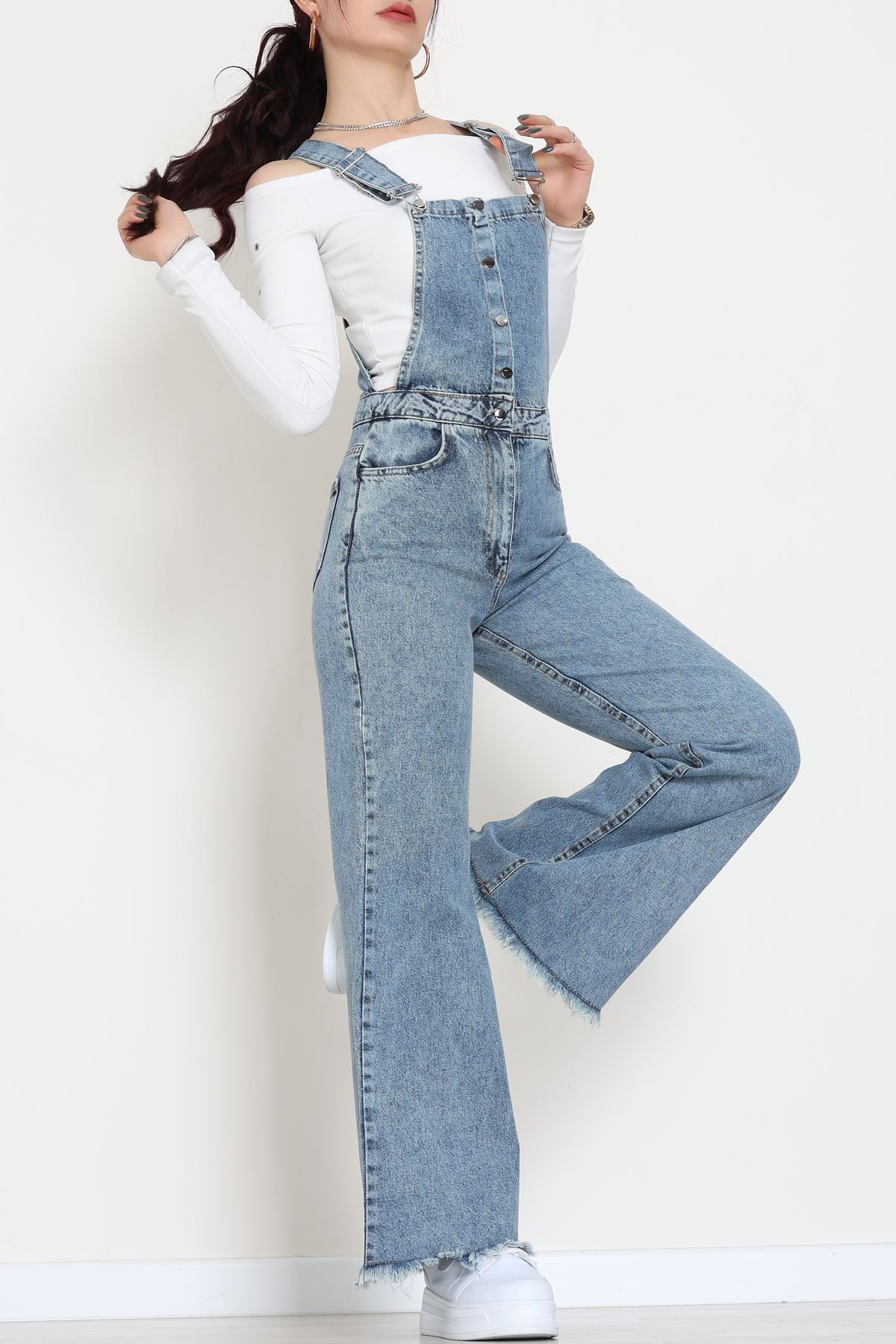 Kot Salopet Önden Düğmeli Tulum Mavi - 31789.683.