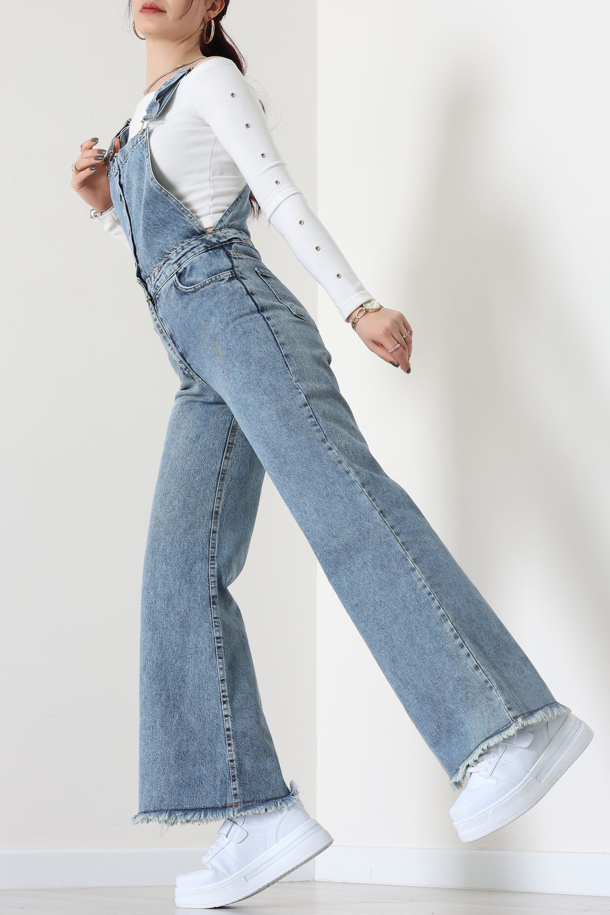 Kot Salopet Önden Düğmeli Tulum Mavi - 31789.683.