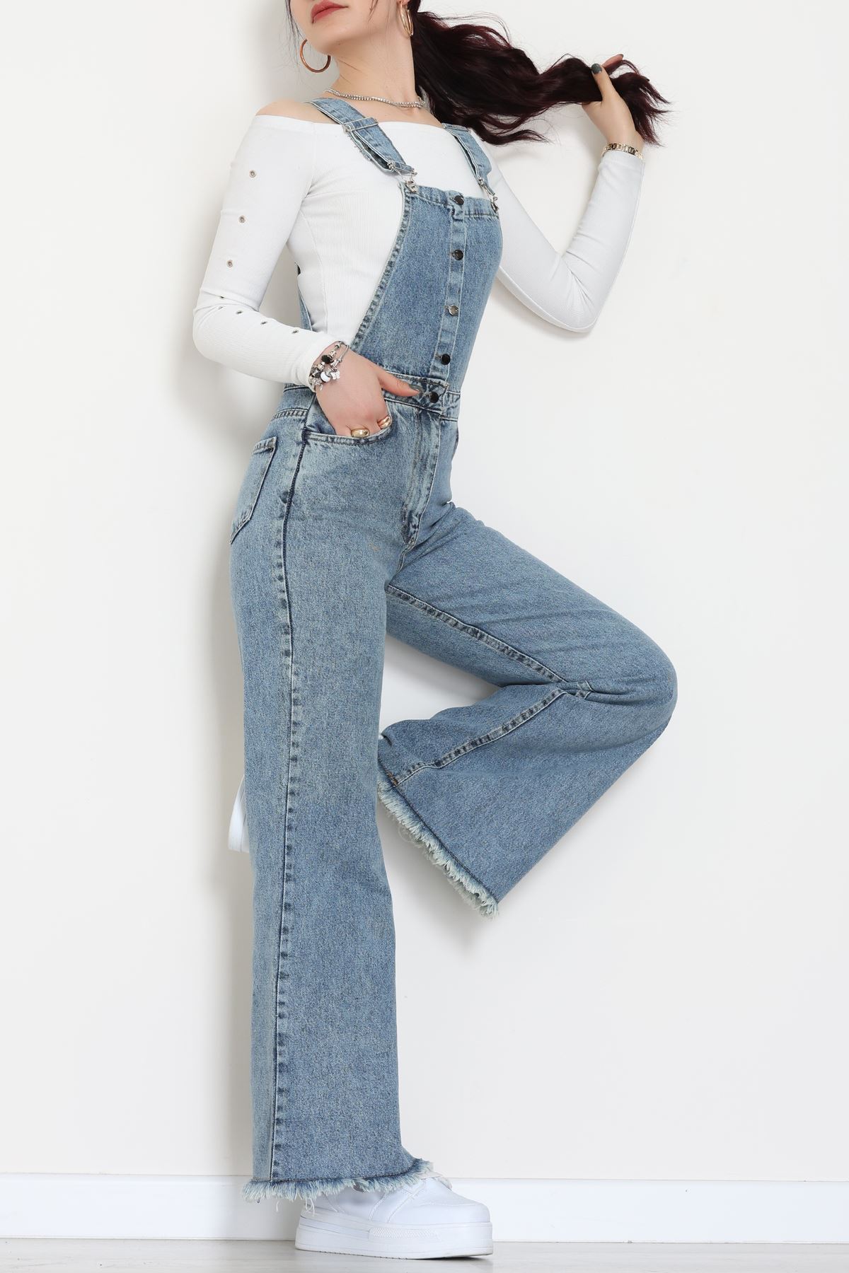 Kot Salopet Önden Düğmeli Tulum Mavi - 31789.683.