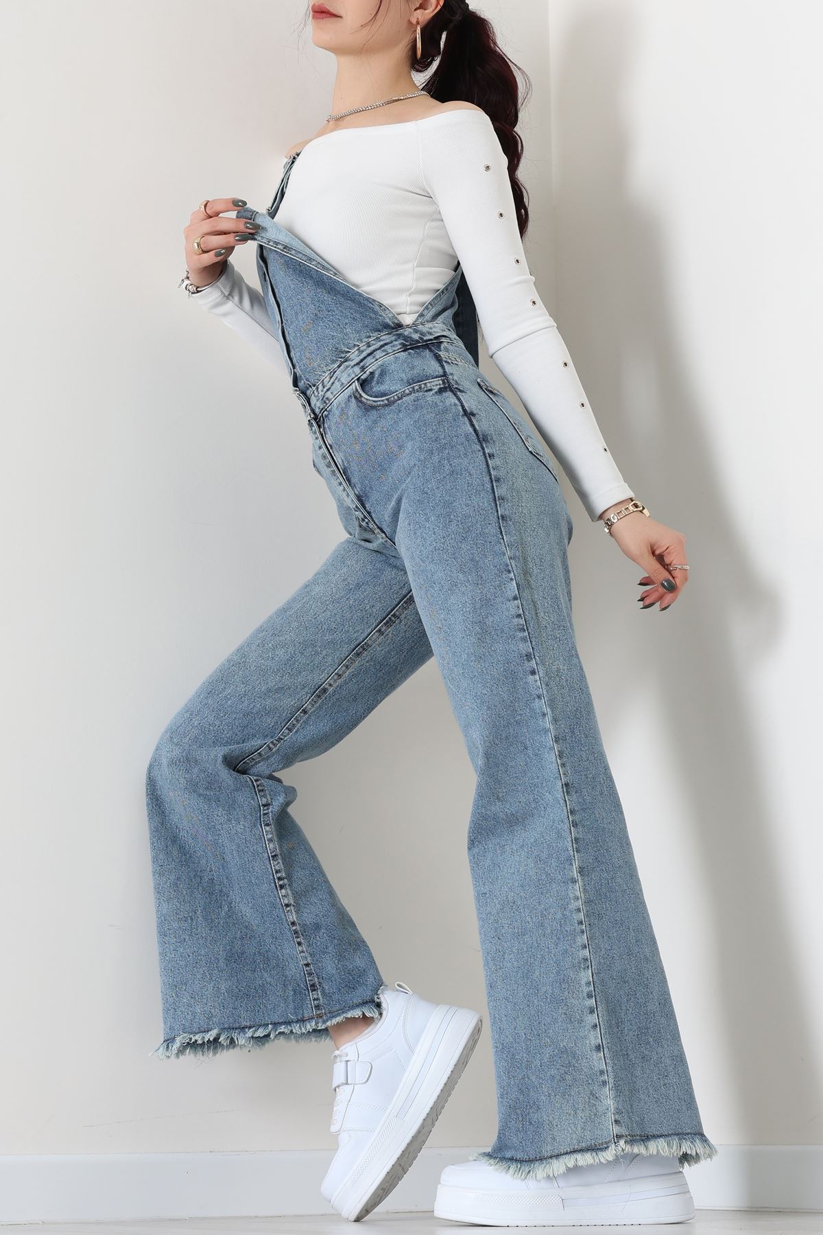 Kot Salopet Önden Düğmeli Tulum Mavi - 31789.683.