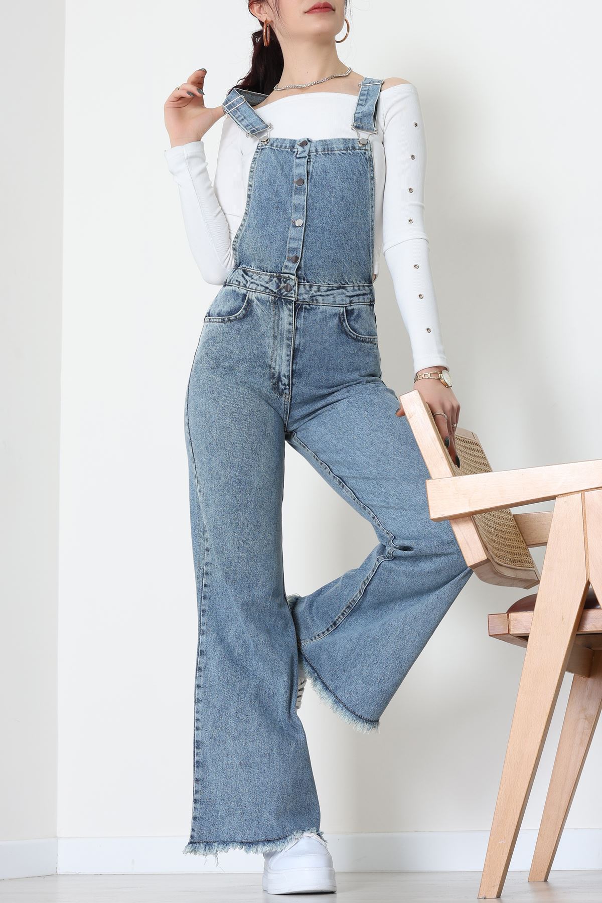 Kot Salopet Önden Düğmeli Tulum Mavi - 31789.683.