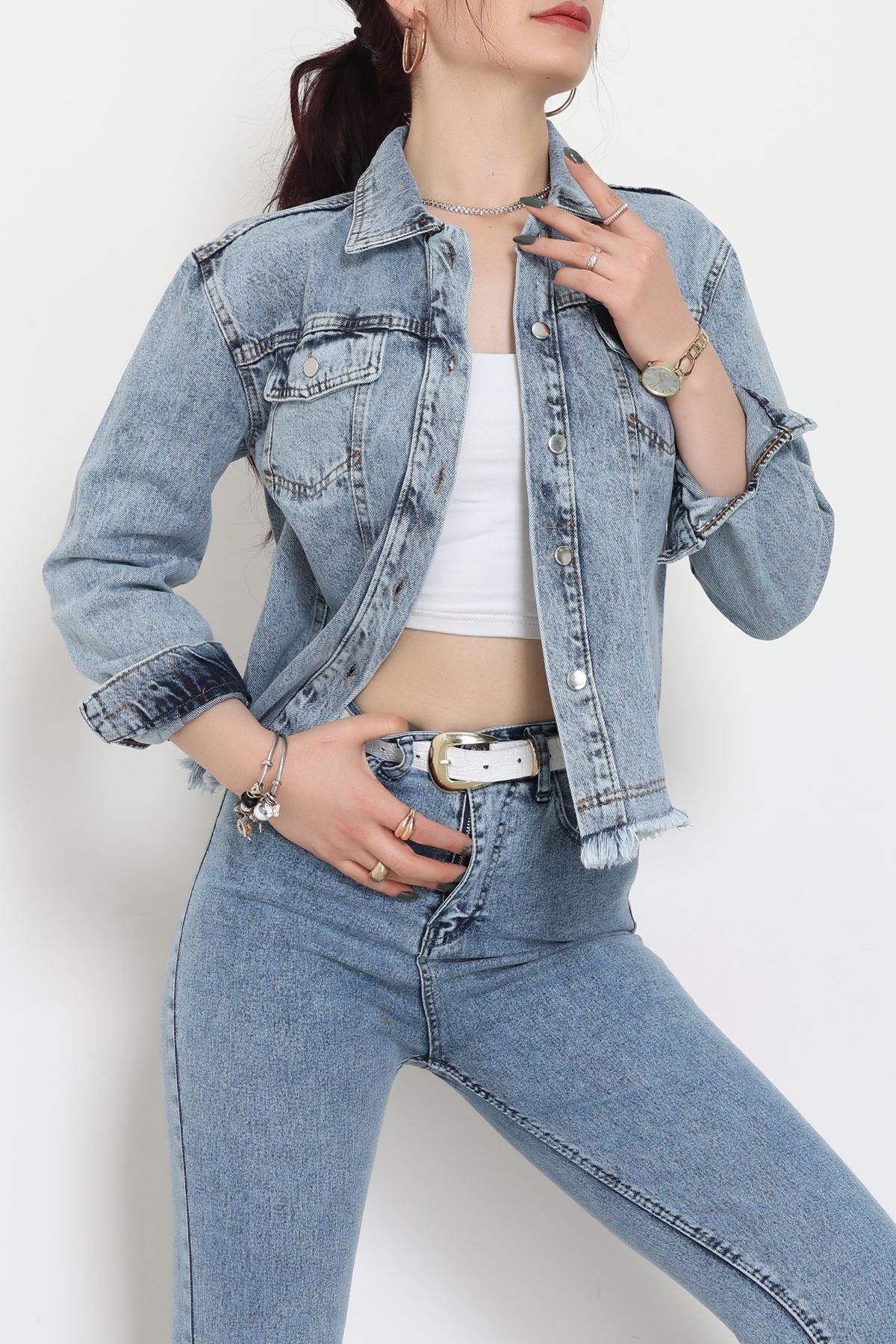 Altı Püsküllü Kot Ceket Mavi - 31786.683.