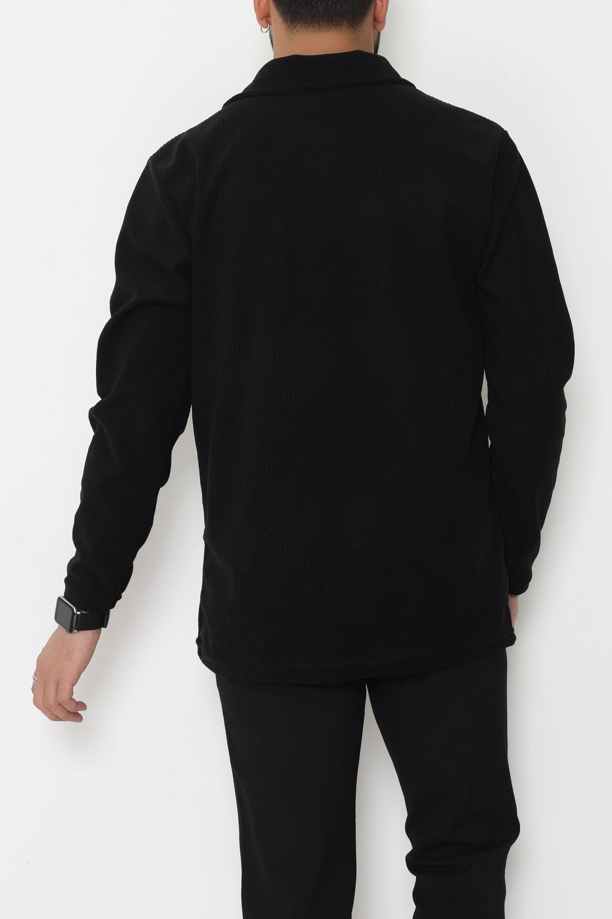 Fitilli Kadife Polo Yaka Erkek Sweat Siyah - 55027.1947.