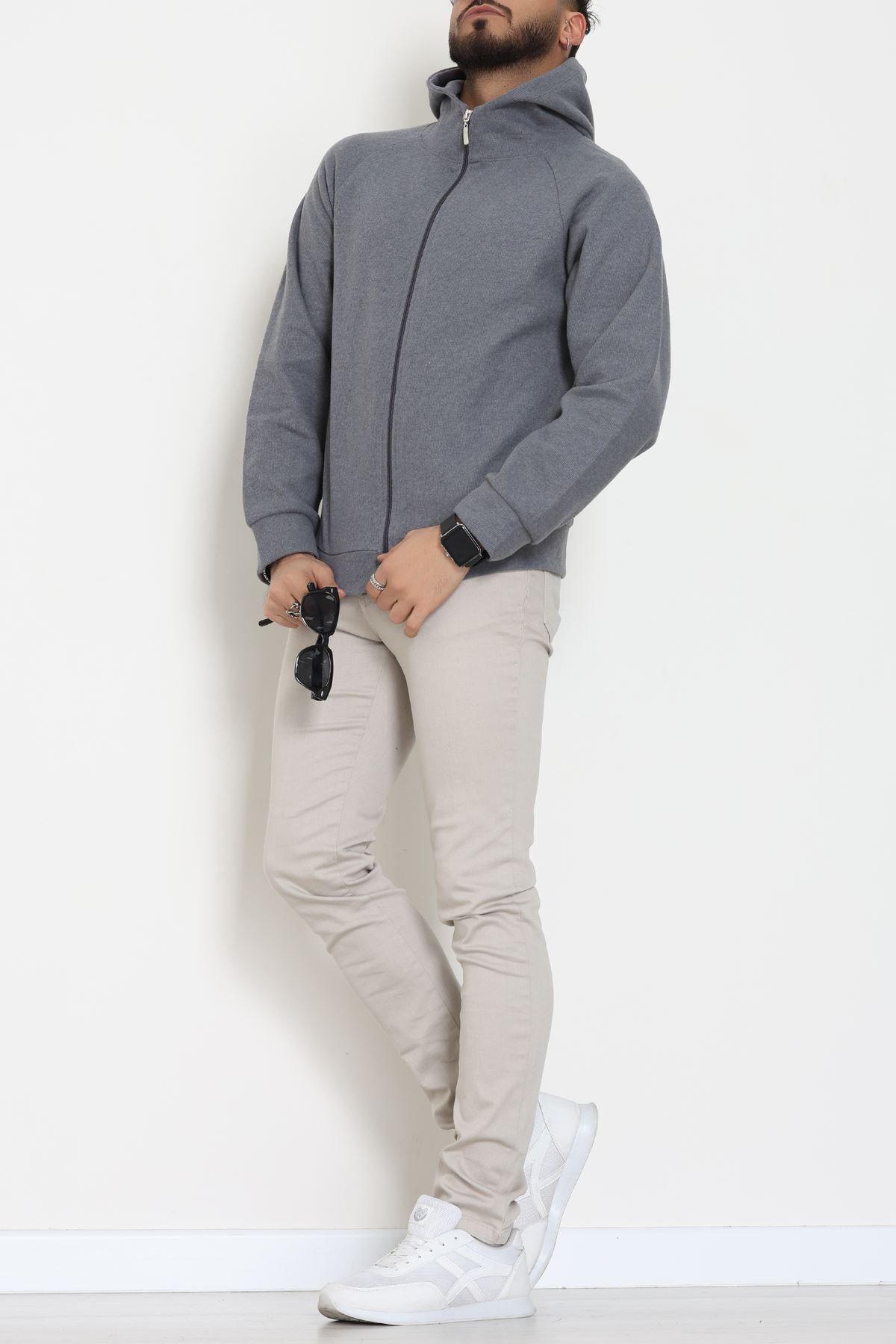 Selanik Kumaş Kapşonlu Erkek Sweat Antrasit - 42799.1567.