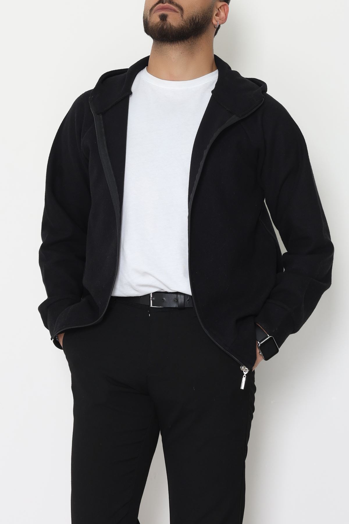 Selanik Kumaş Kapşonlu Erkek Sweat Siyah - 42799.1567.