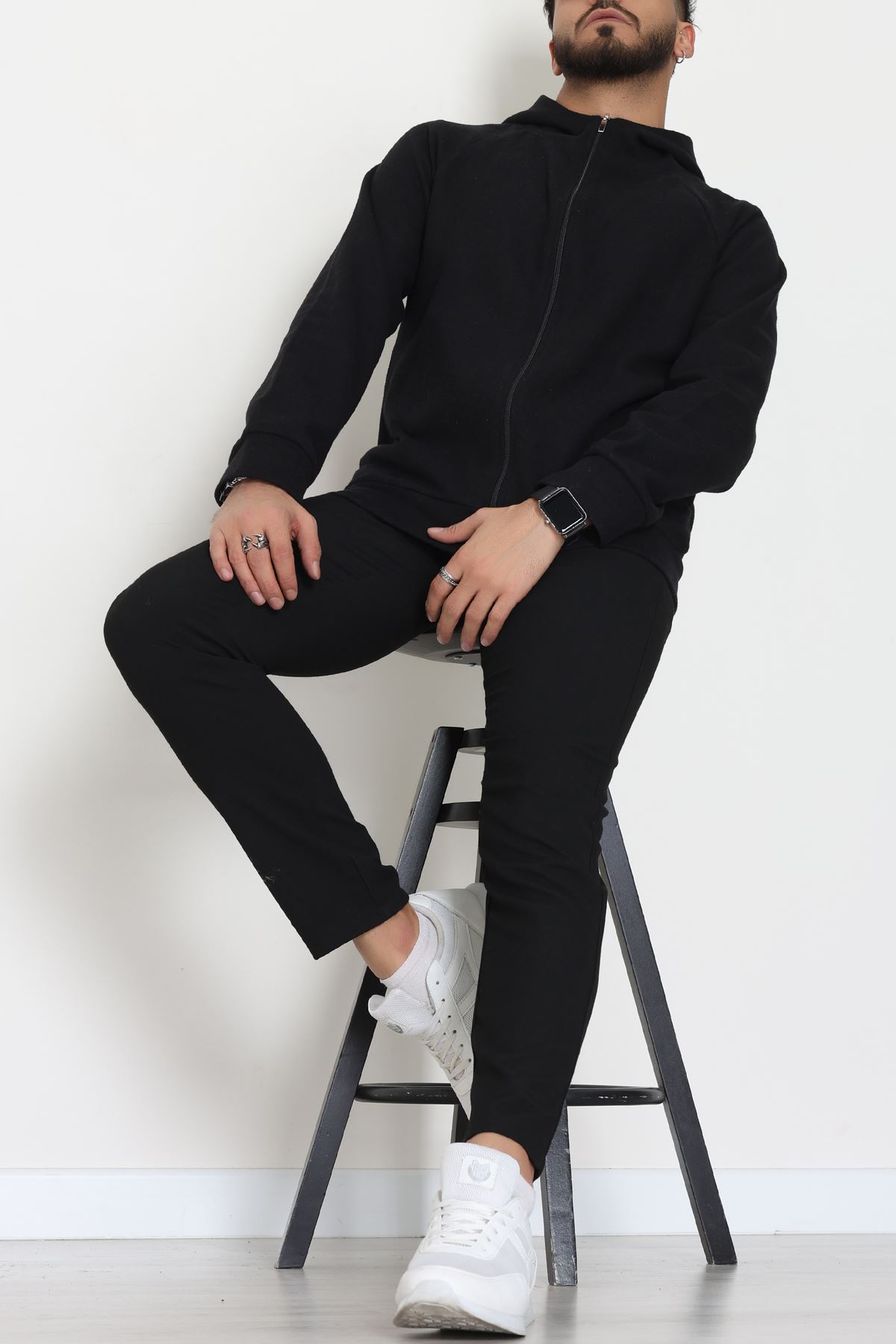 Selanik Kumaş Kapşonlu Erkek Sweat Siyah - 42799.1567.