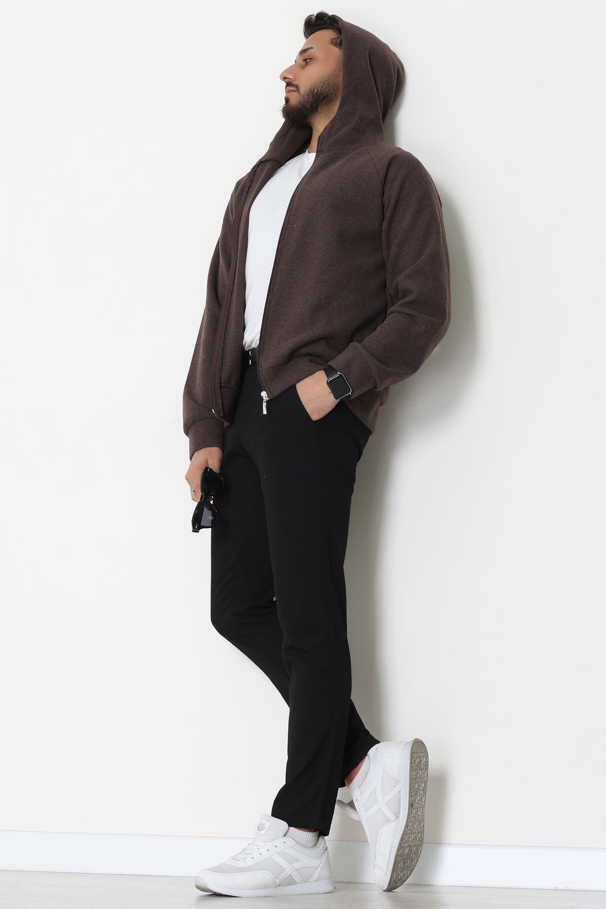 Selanik Kumaş Kapşonlu Erkek Sweat Acıkahve - 42799.1567.