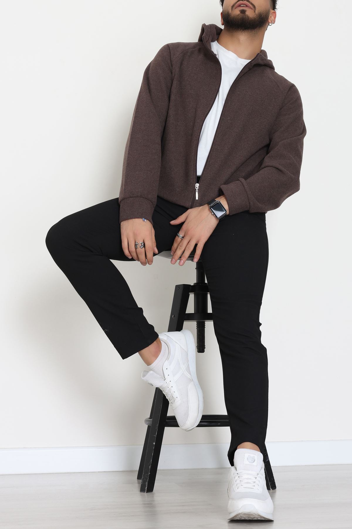 Selanik Kumaş Kapşonlu Erkek Sweat Acıkahve - 42799.1567.